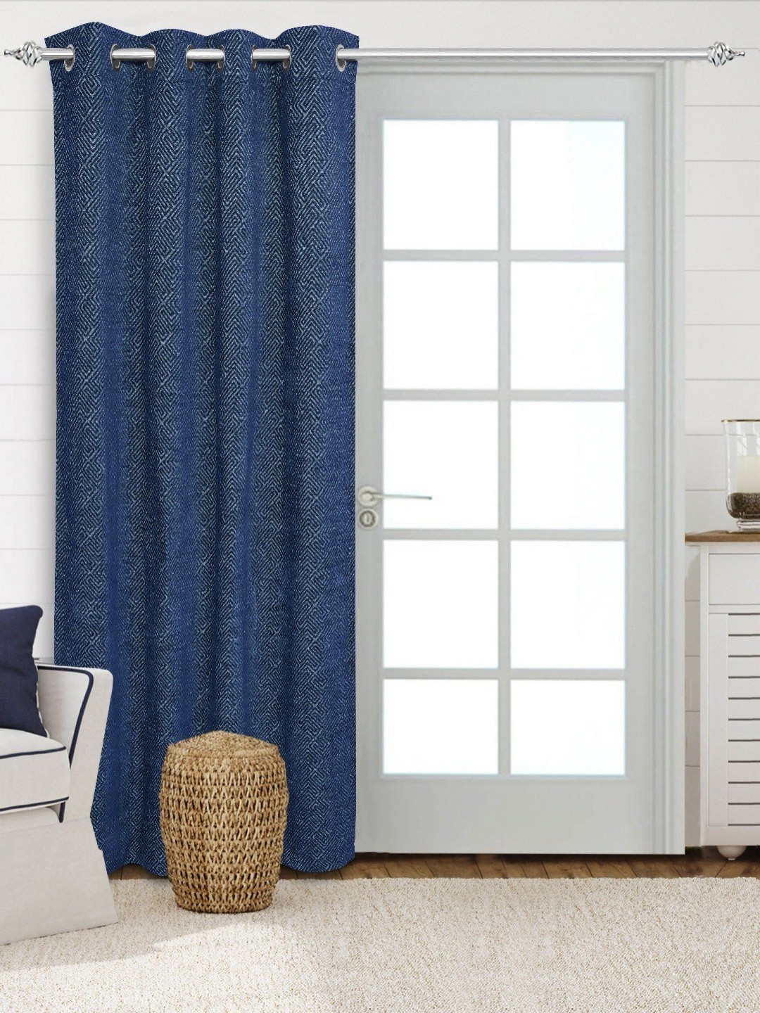 Saral Home Navy Blue Geometric Black Out Long Door Curtain