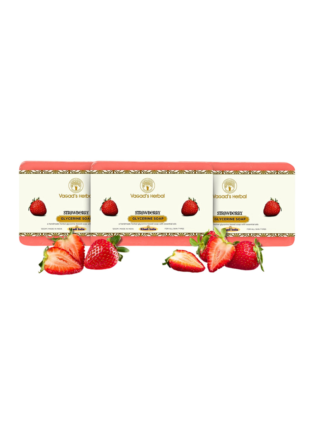 Vagads Set Of 3 Khadi India Strawberry Soaps - 375 g Each