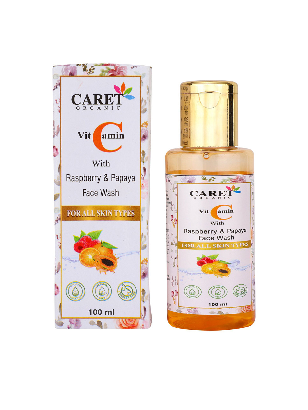CARET ORGANIC Vitamin C Face Wash With Raspberry & Papaya - 100 ml