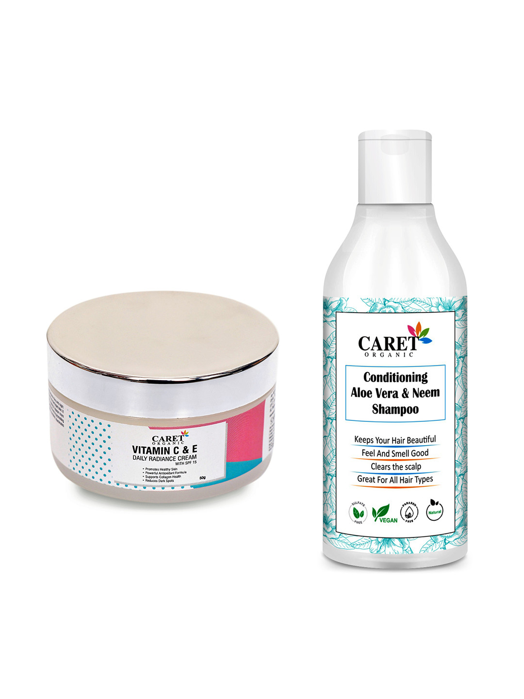 CARET ORGANIC Aloe vera & Neem Shampoo-200 ml & Vitamin C Nourishing Cream Combo-50 g