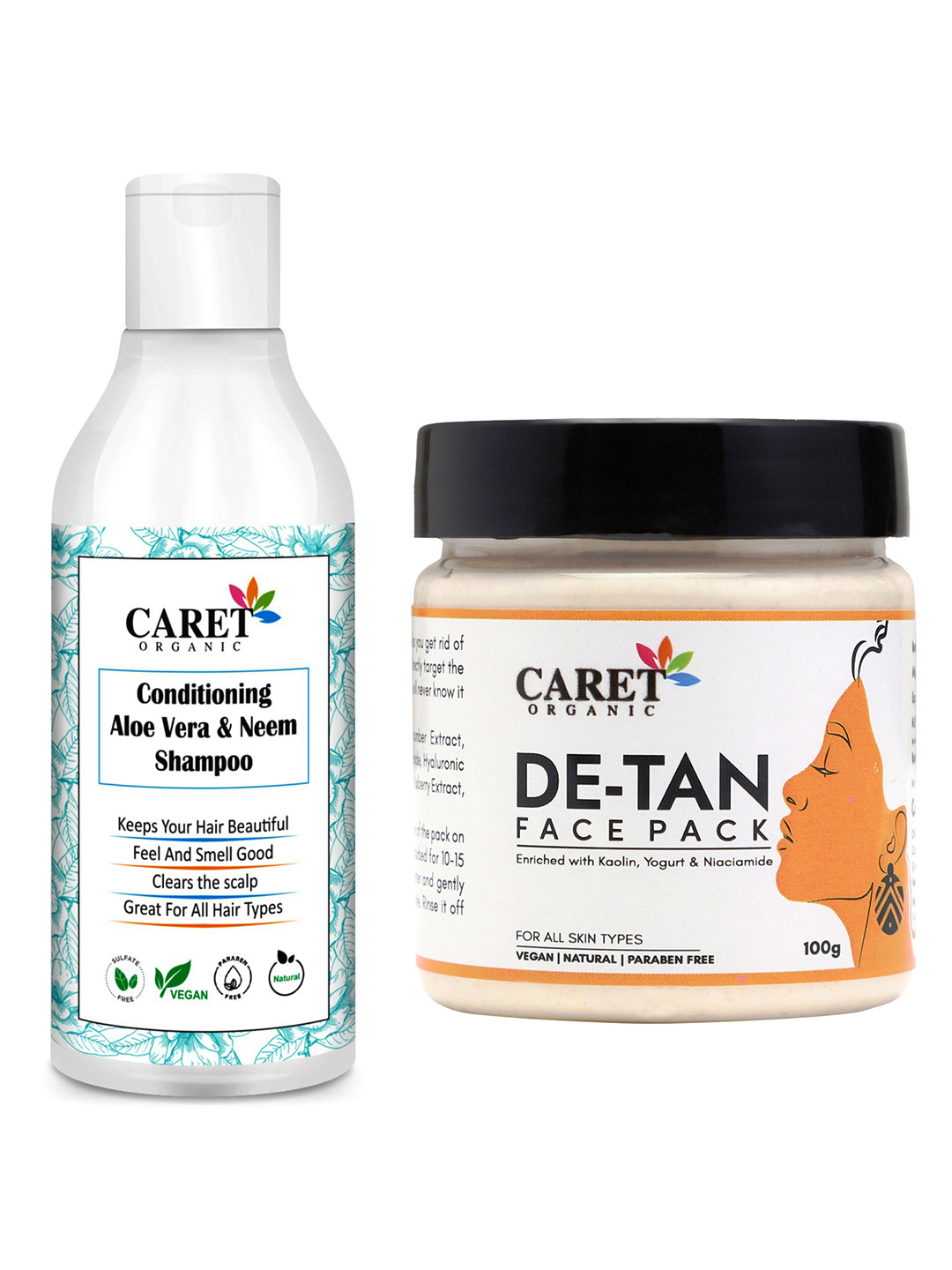CARET ORGANIC Conditioning Aloe Vera Shampoo 300 ml & De Tan Face Pack 100 g