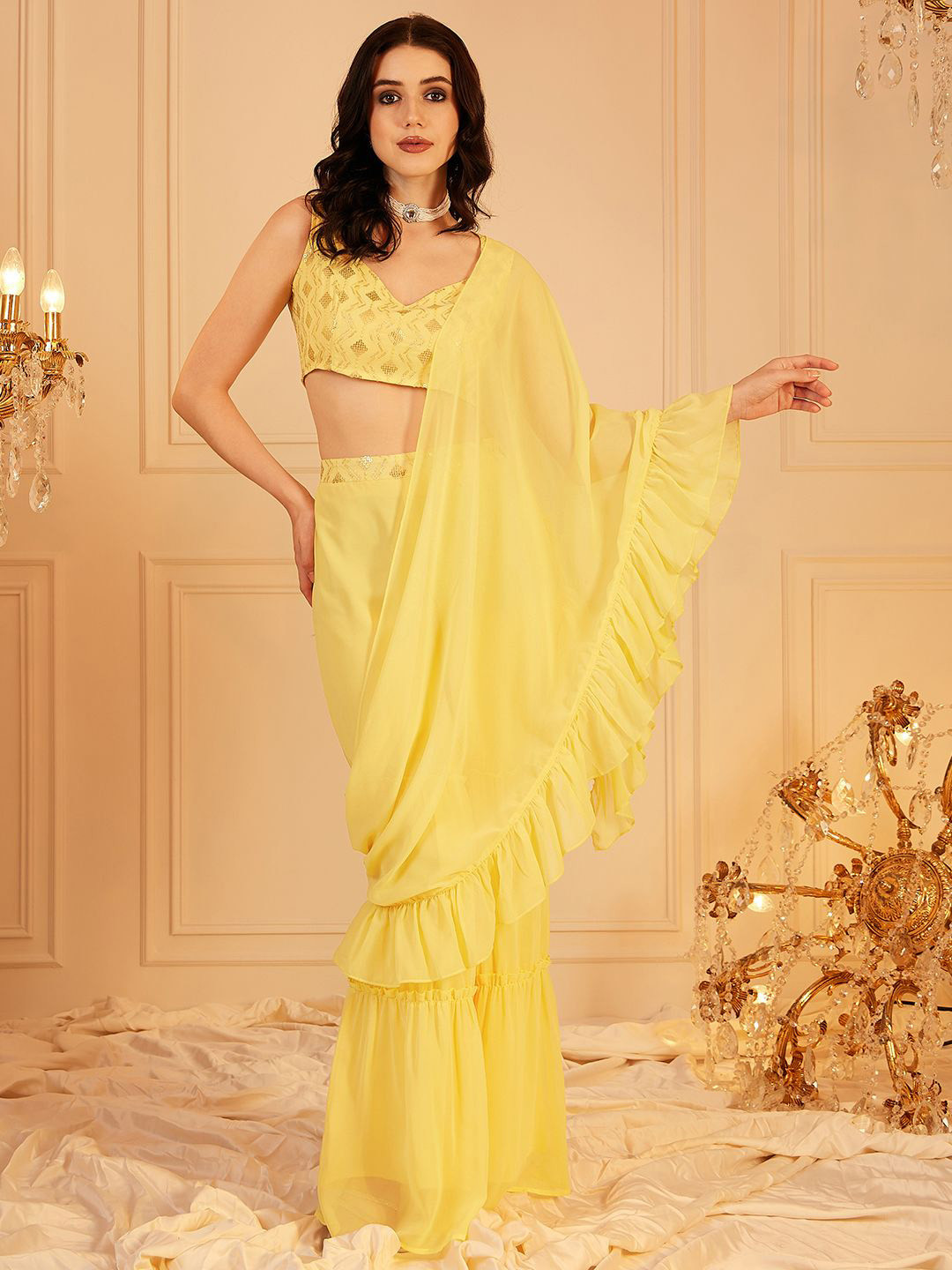 indo street Printed Sleeveless Crop Top & Trouser With Attached Drape Co-Ords