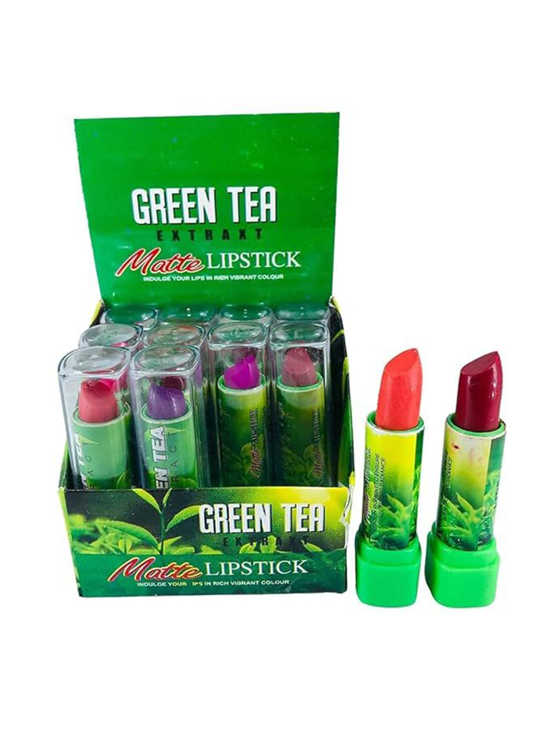 YELGO Pack of 12 Multicoloured Green Tea Extract Moisturizing Lipstick