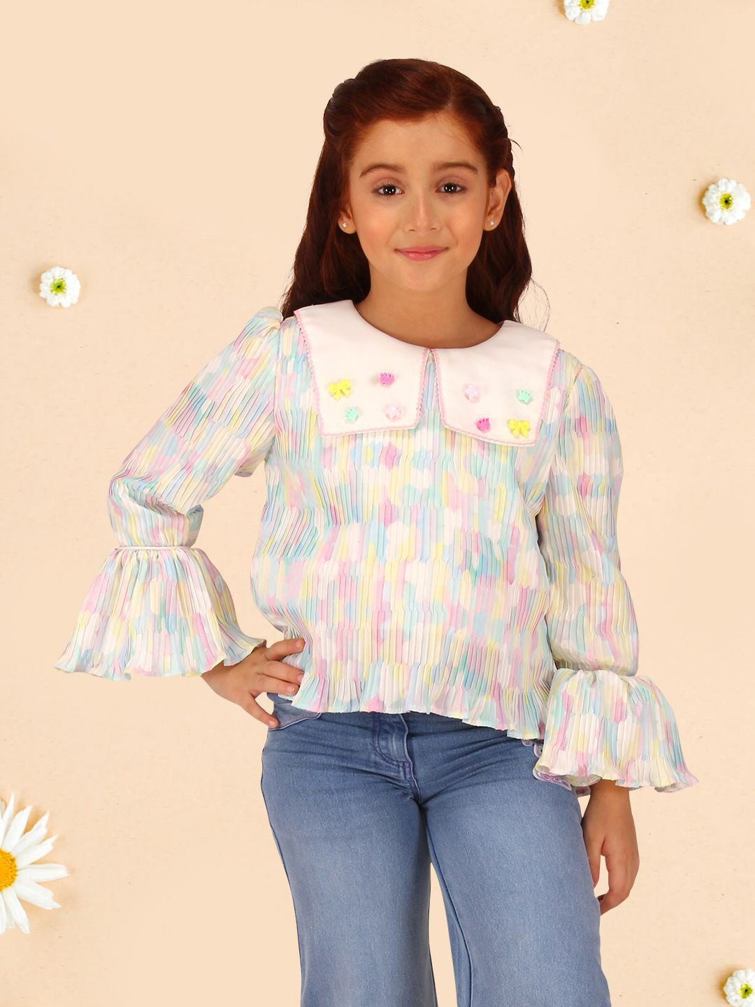 CUTECUMBER Polka Dot Print Applique Top