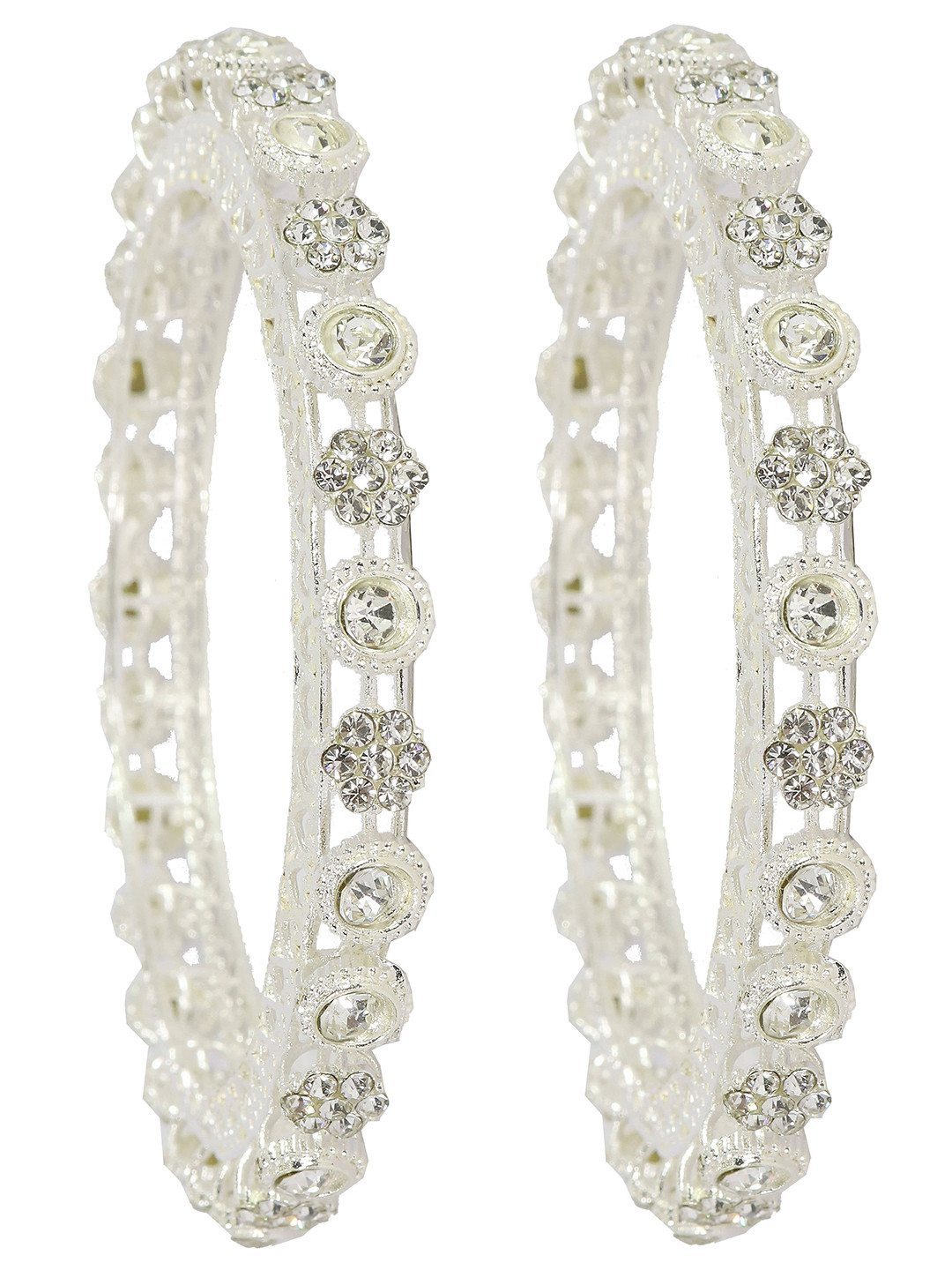 ZULKA Set Of 2 Silver-Plated Cubic Zirconia Stone-Studded Bangles