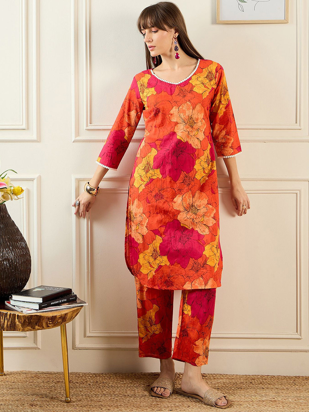 Indo Era Women Orange Kurta Sets
