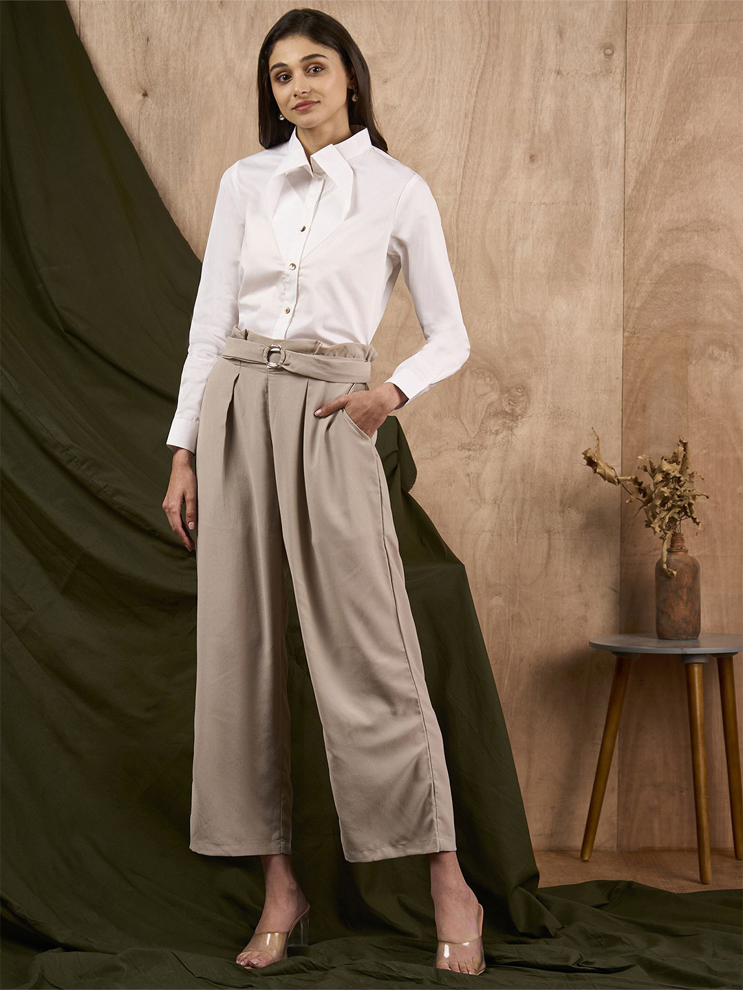 MISH X Women Wingtip Collar Solid Cotton Formal Shirt