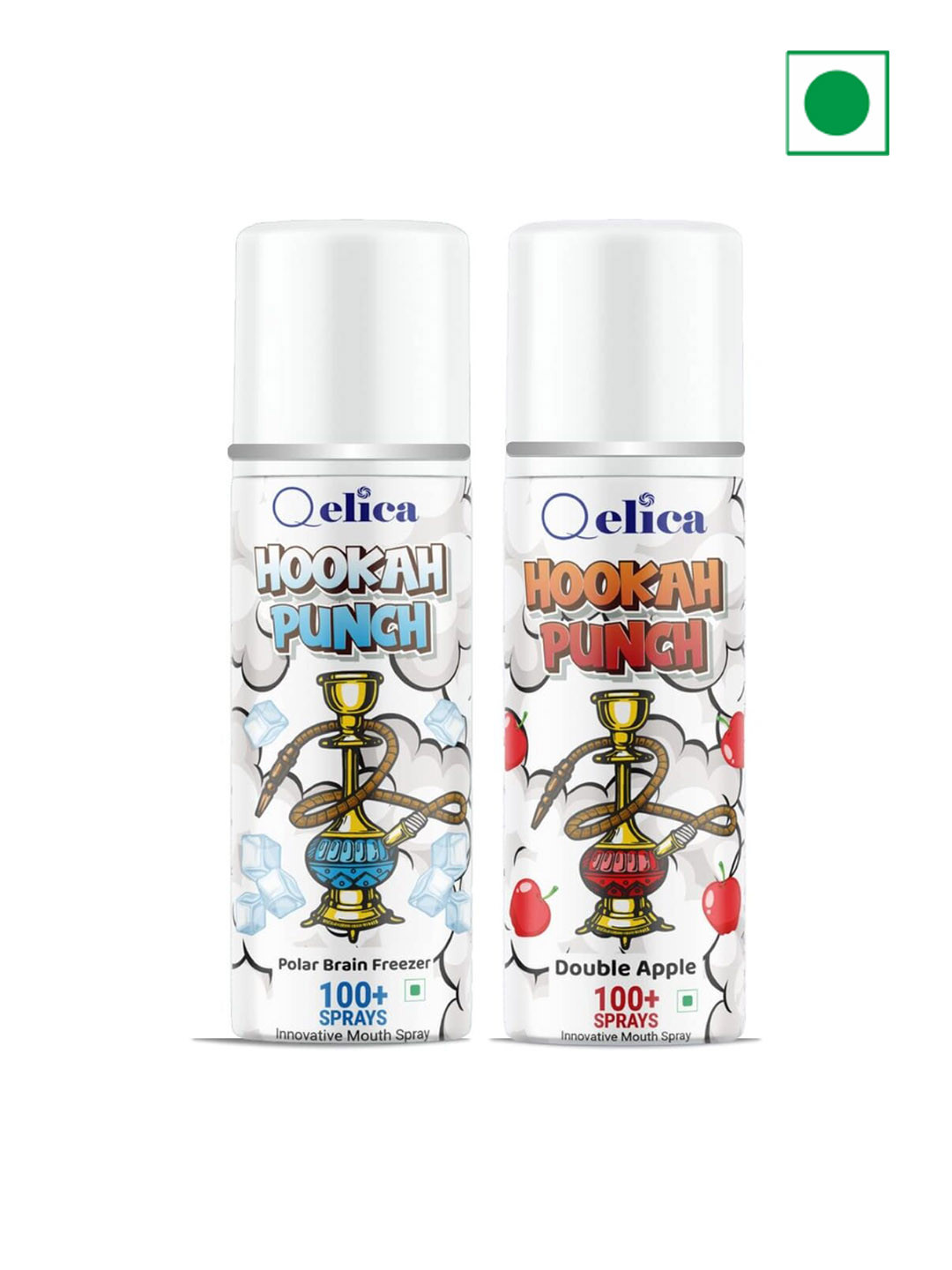 Qelica Set Of 2 Hookah Punch Polar Brain Freezer & Double Apple Breath Spray-10g Each