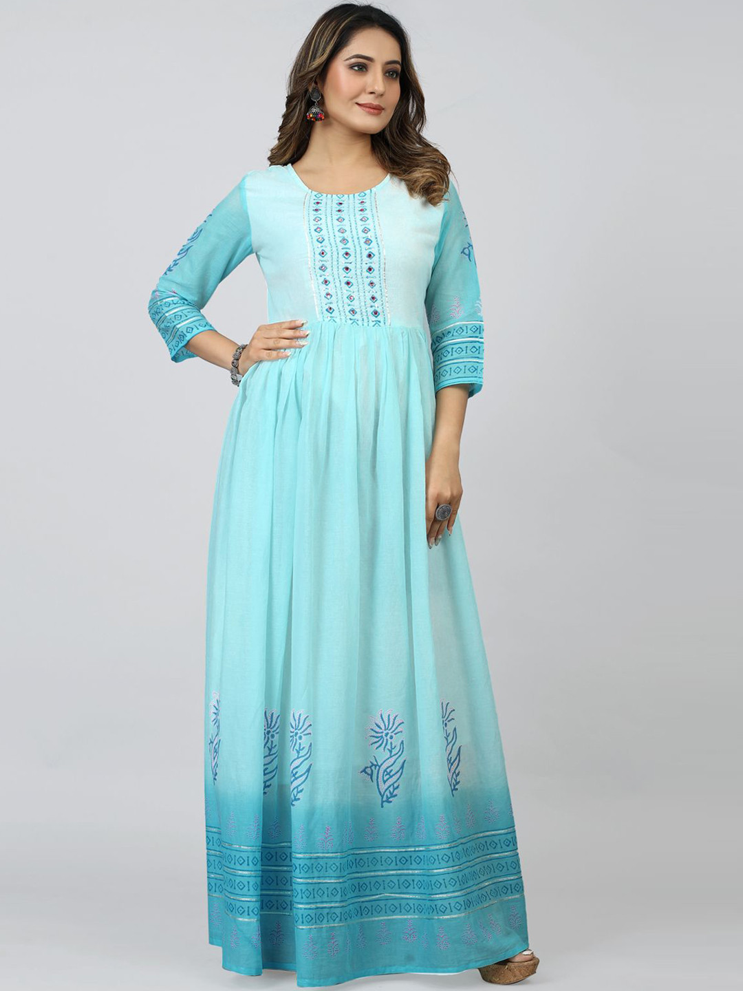 SARRAS Cotton Printed Flared Maxi Ethnic Dresses