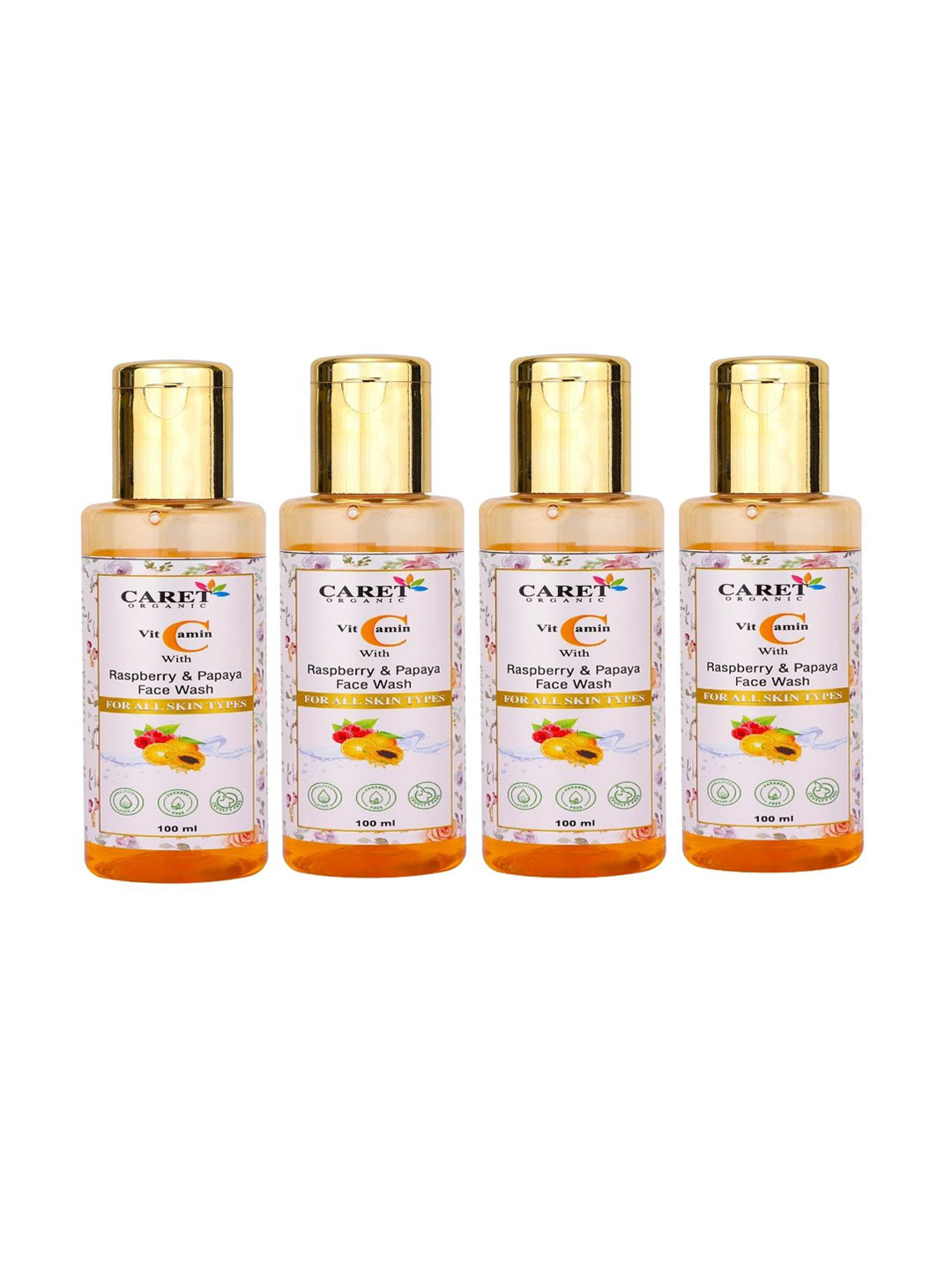 CARET ORGANIC Set Of 4 Vitamin C Face Wash With Raspberry & Papaya - 100 ml Each