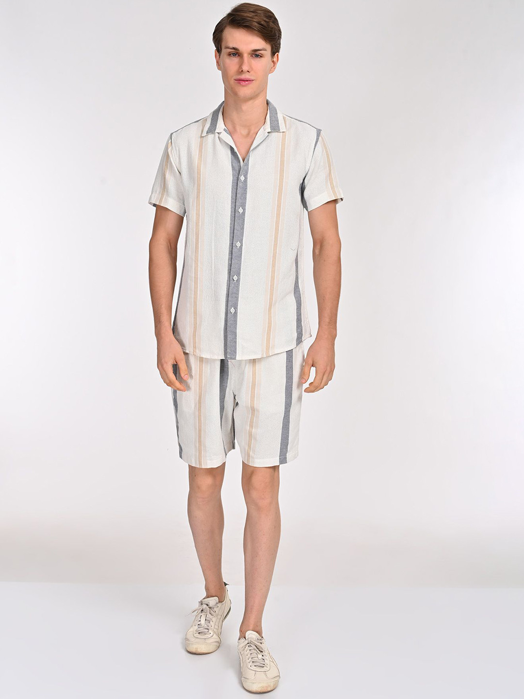 POE Striped Pure Cotton Shirt With Shorts Co-Ords