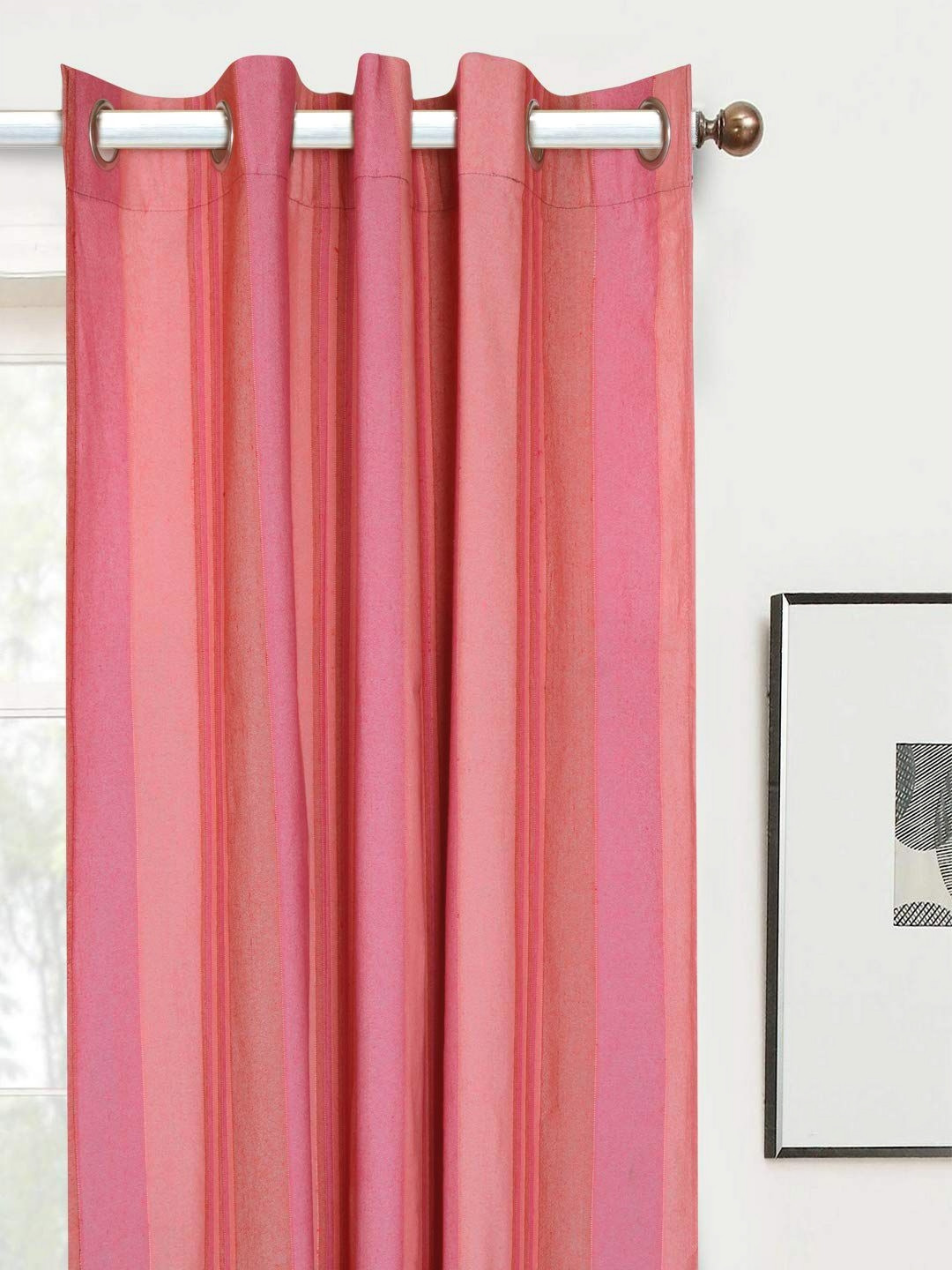 Saral Home Pink Striped Room Darkening Cotton Window Curtain
