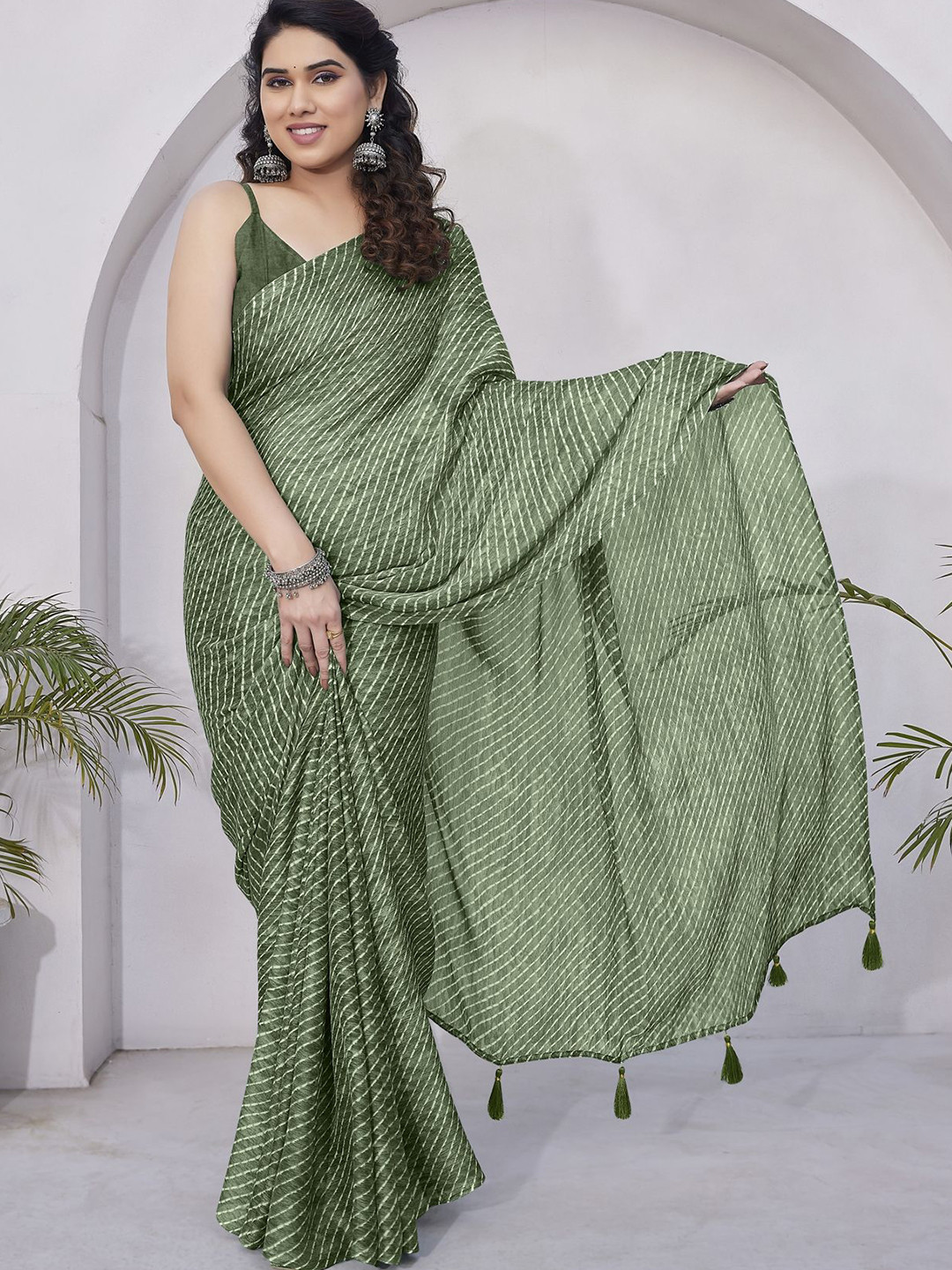 KALINI Printed Leheriya Saree With Blouse Piece