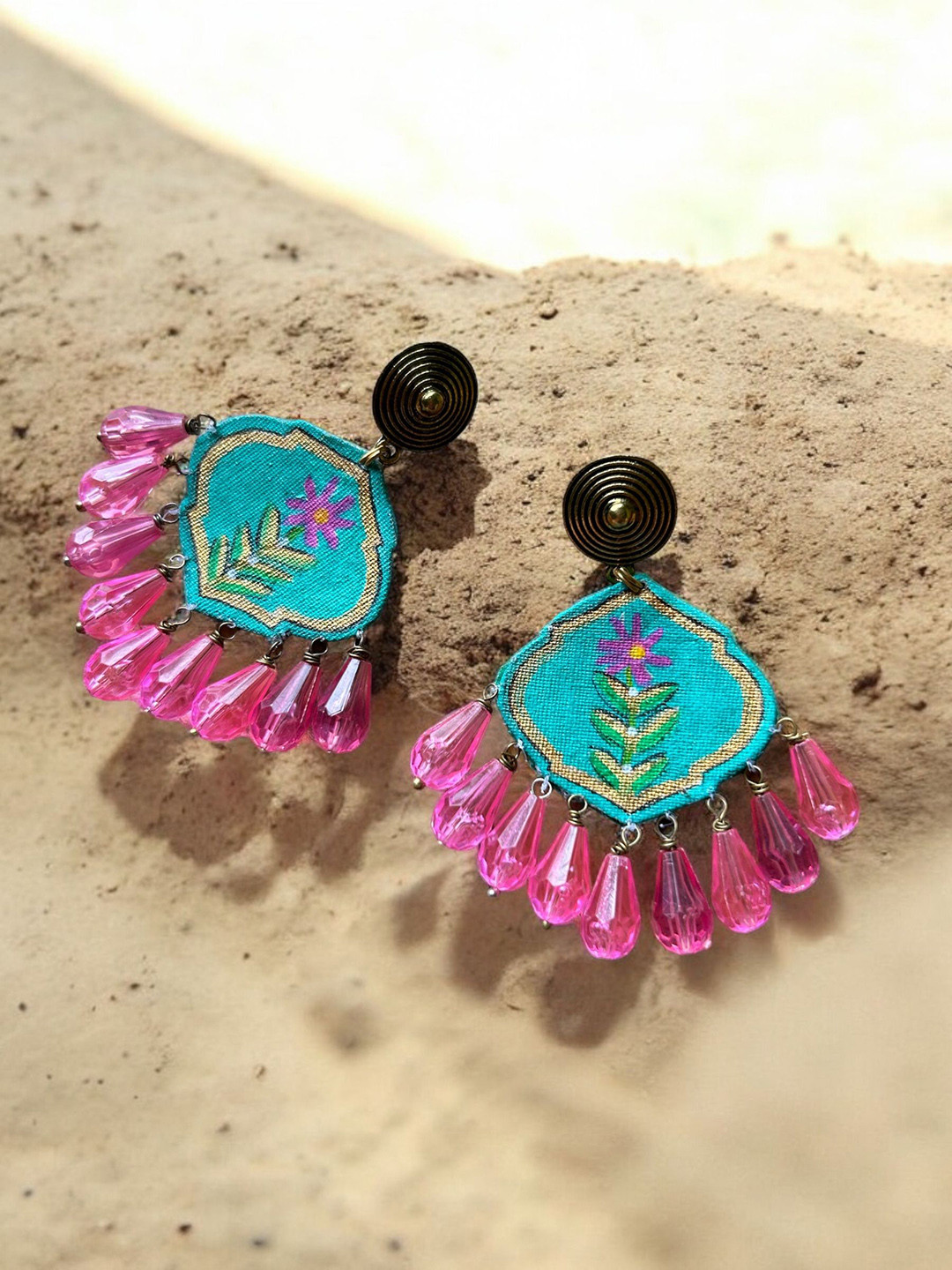 JEWELWATI Floral Fabric Drop Earrings