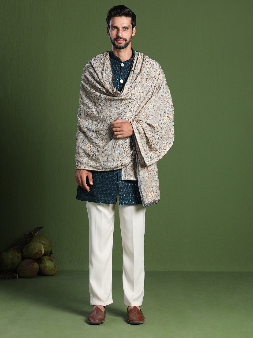 KALPRAAG Akshay Ethnic Motifs Embroidered Sequined Kurta With Trousers & Dupatta