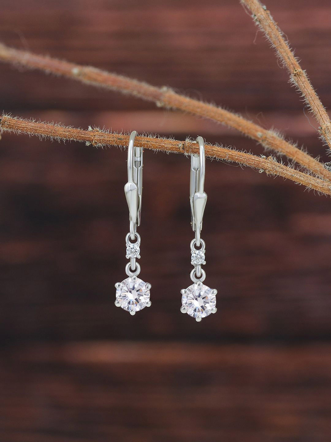 Ornate Jewels 925 Sterling Silver American Diamond Solitaire Drop Dangle Earrings