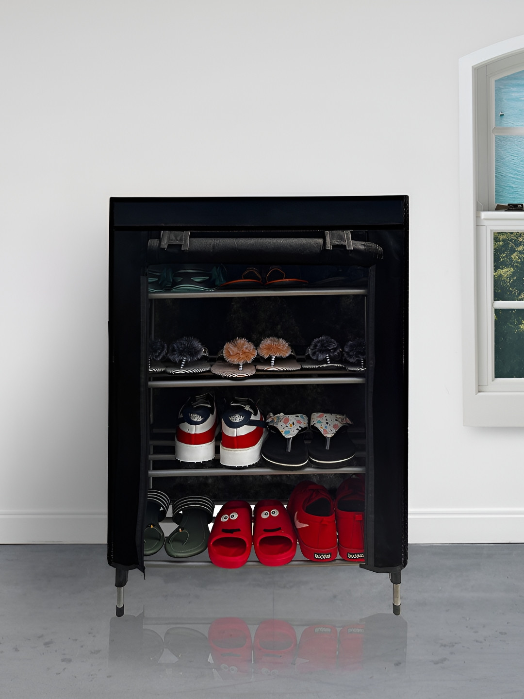 Urban Choice Black 4-Tier Rectangle Shelf Racks