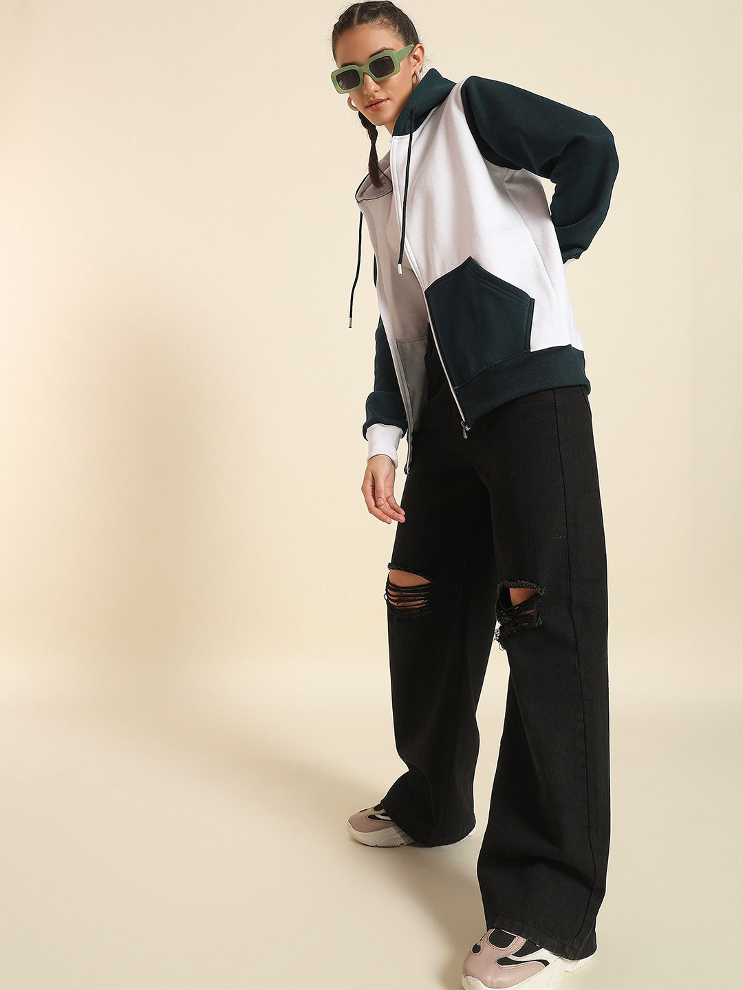 Dogman Women Colourblocked Hooded Sweatshirt