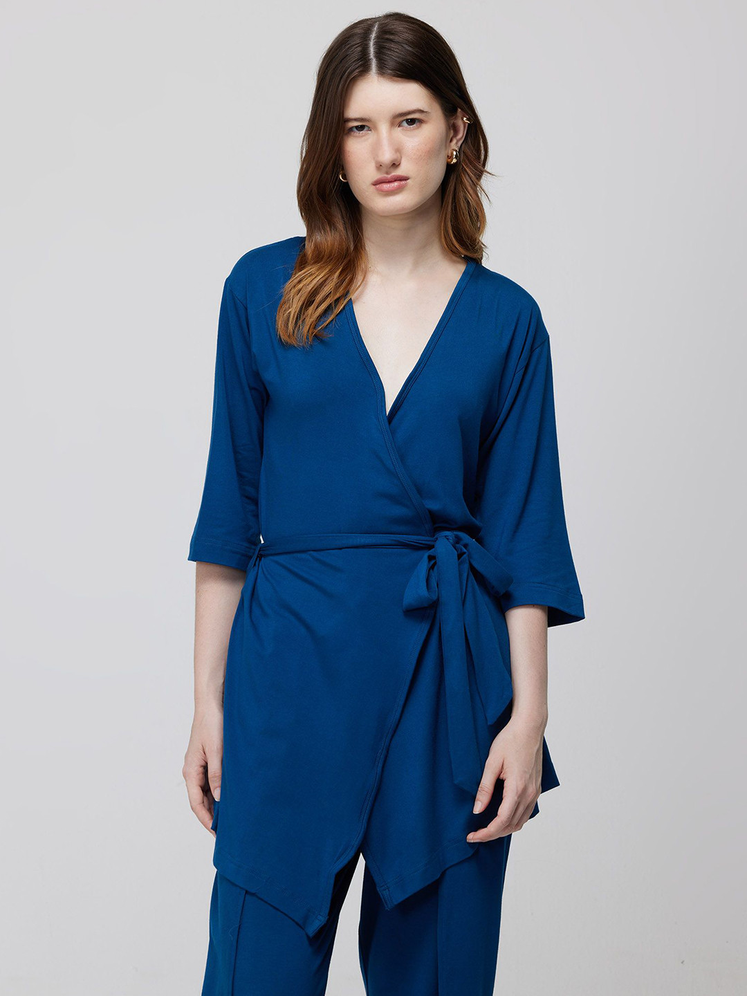 Cava Blue Ease Wrap Top