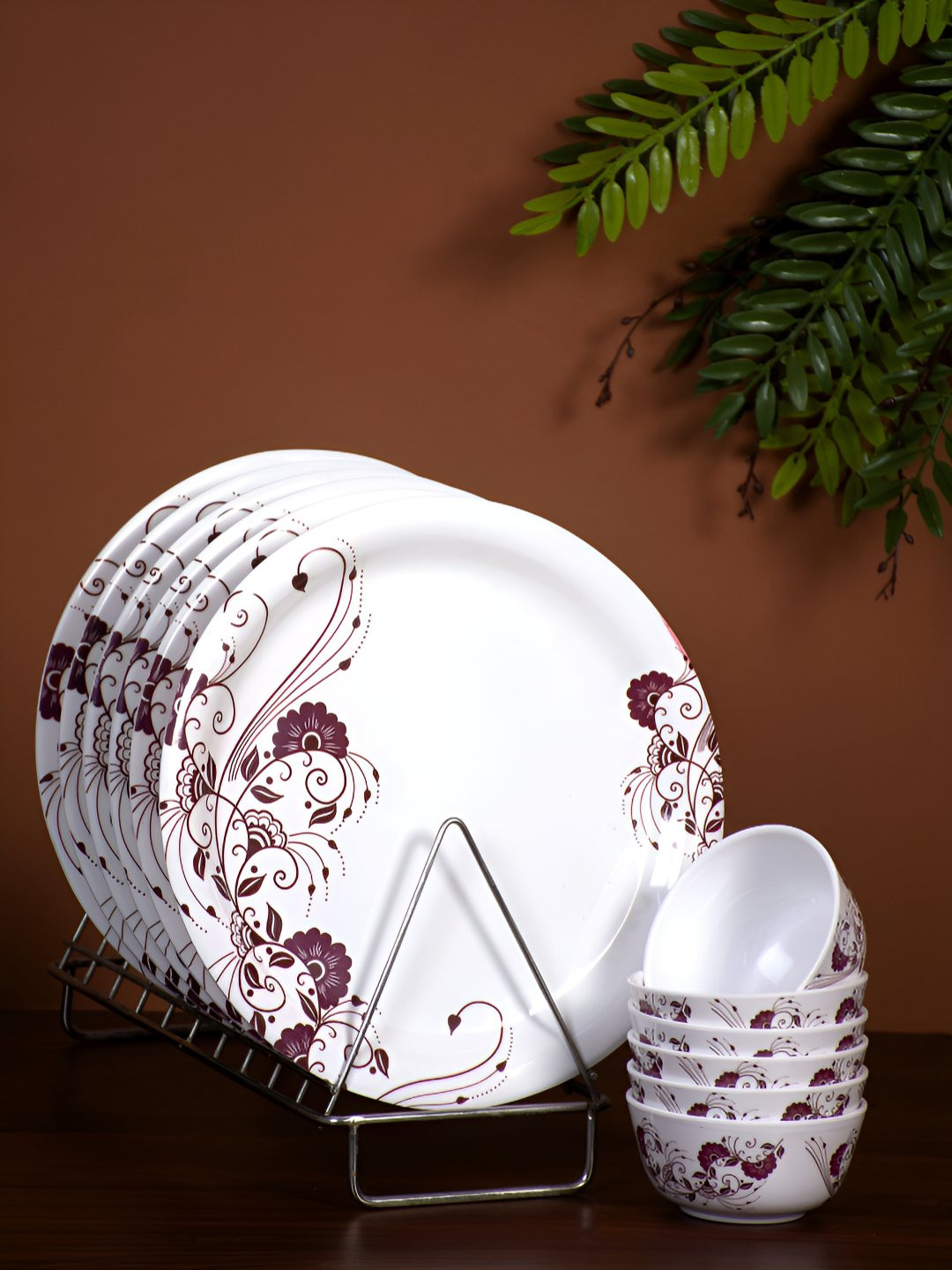 Golden Fish White Floral Melamine Easy to Clean 12 Piece Dinner Set