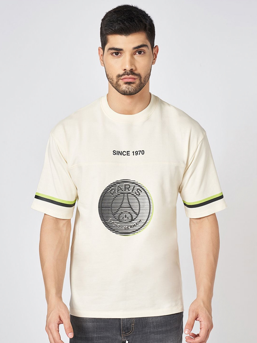SF JEANS by Pantaloons Men Typography Printed Round Neck Cotton Oversized T-shirt