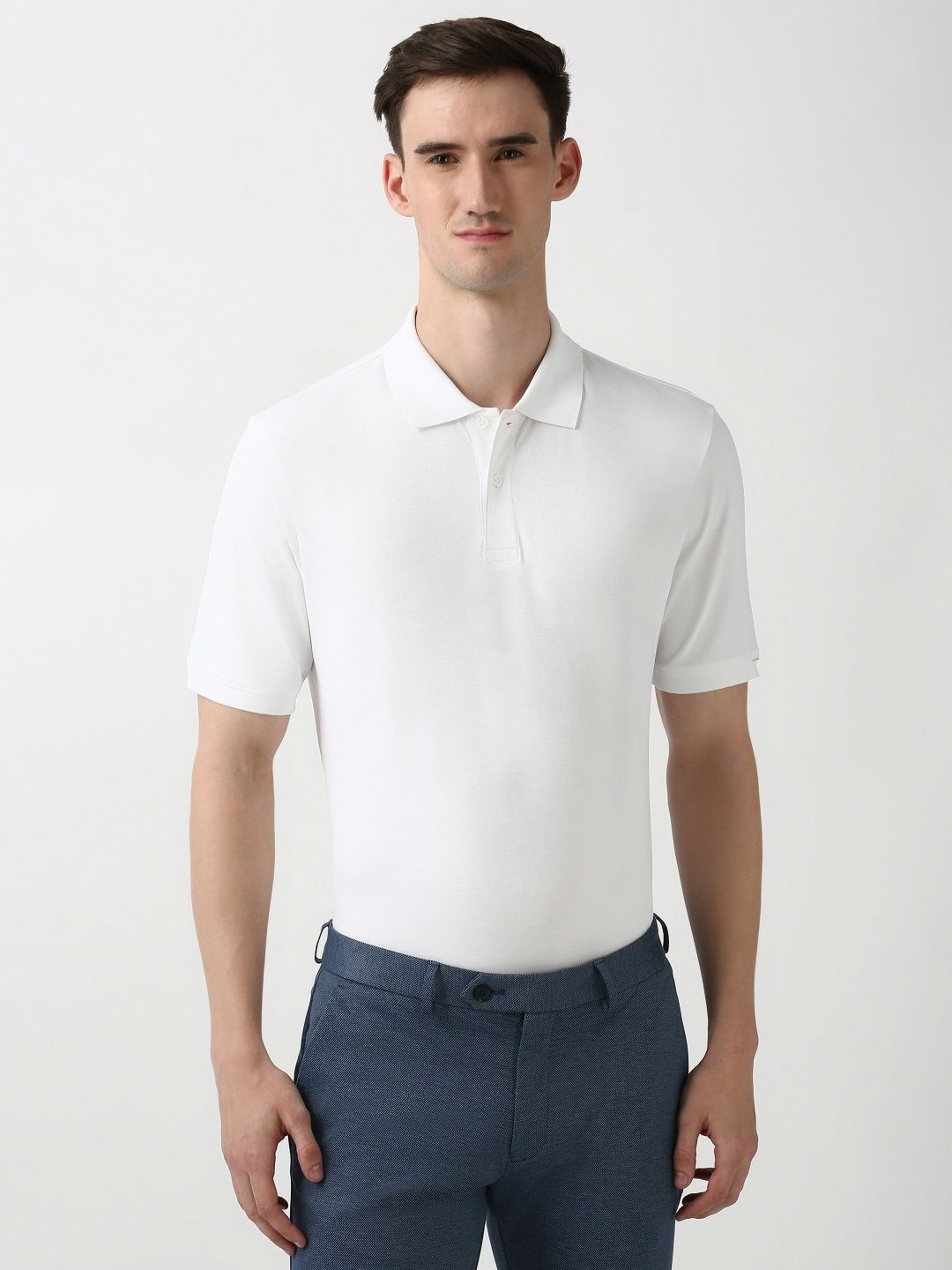 Peter England Men Self Design Polo Collar Cotton T-shirt