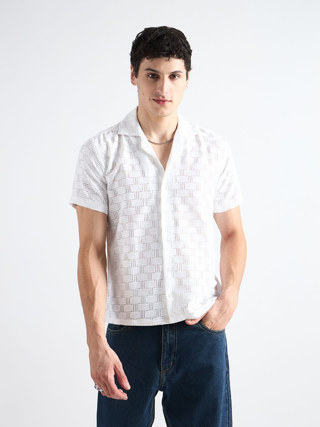 all yours Men Classic Boxy Semi Sheer Formal Shirt