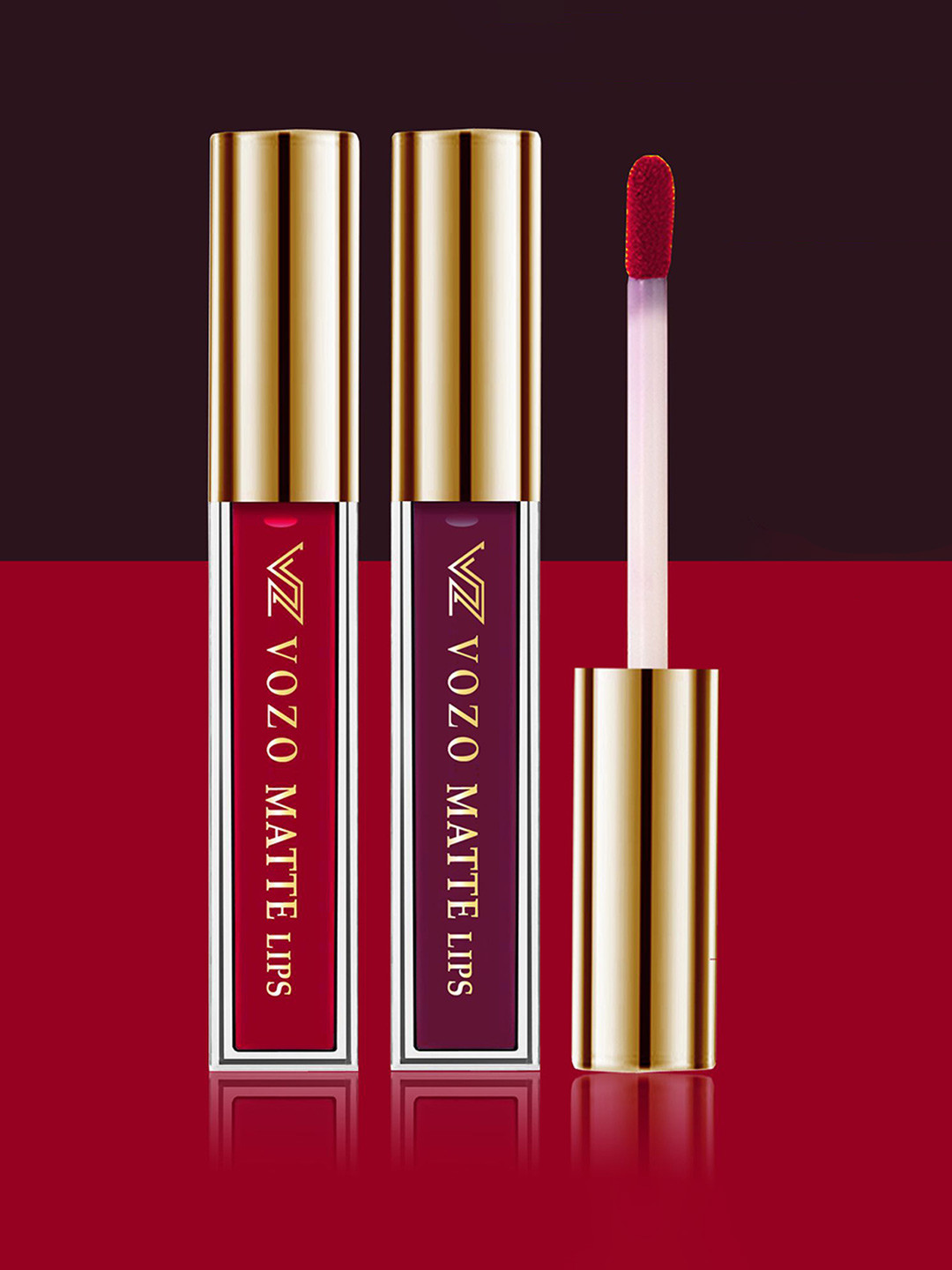 VOZO Set Of 2 Matte Lips Velvety Smooth Liquid Lipstick- 8ml Each- Red 104- Wine 201