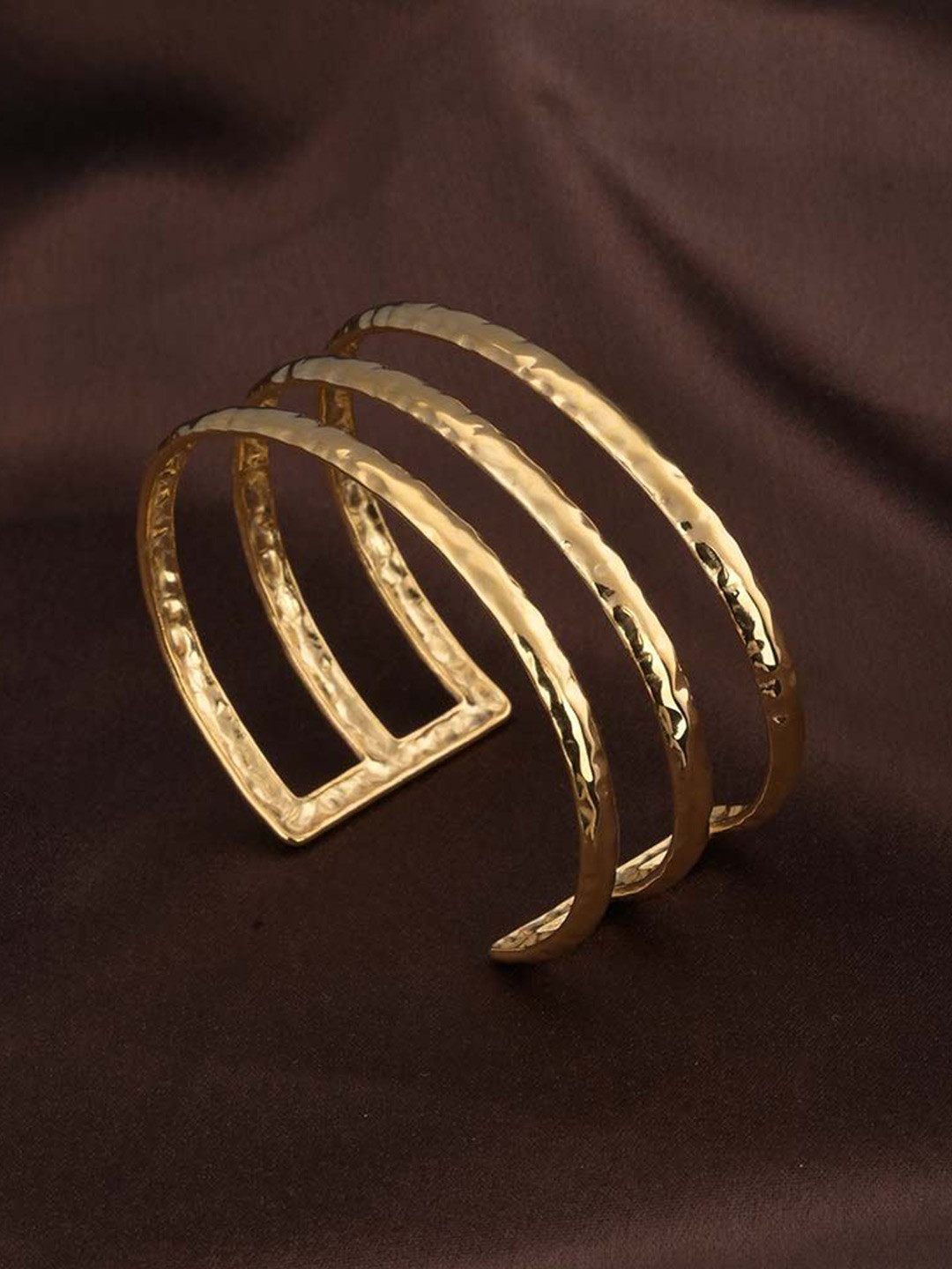 PALMONAS Stainless Steel Gold-Plated Three Layer Sleek Cuff Bracelet