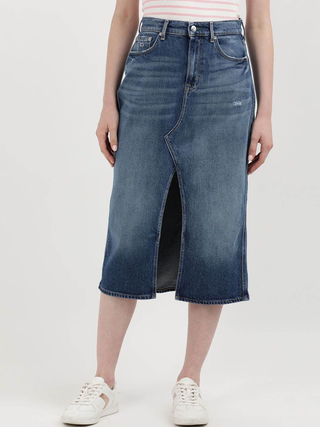 Tommy Hilfiger Front Slit Straight Midi Skirt