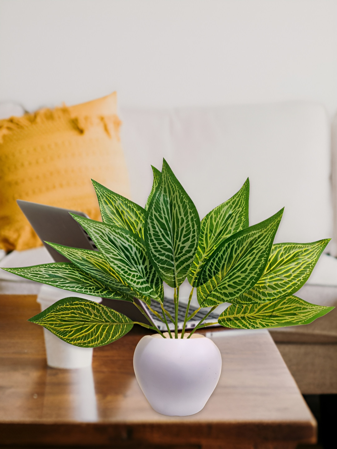 ARTSY White Croton Artificial Plant With Pot