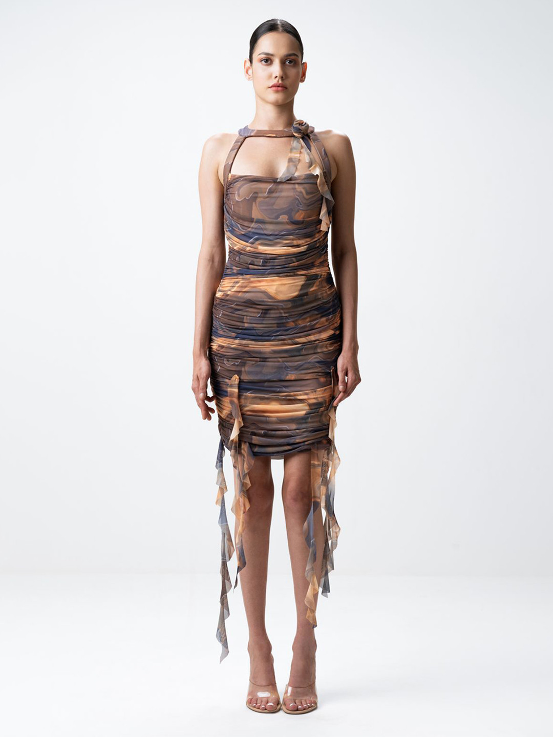 SOTBELLA Print Choker Neck Bodycon Mini Dress