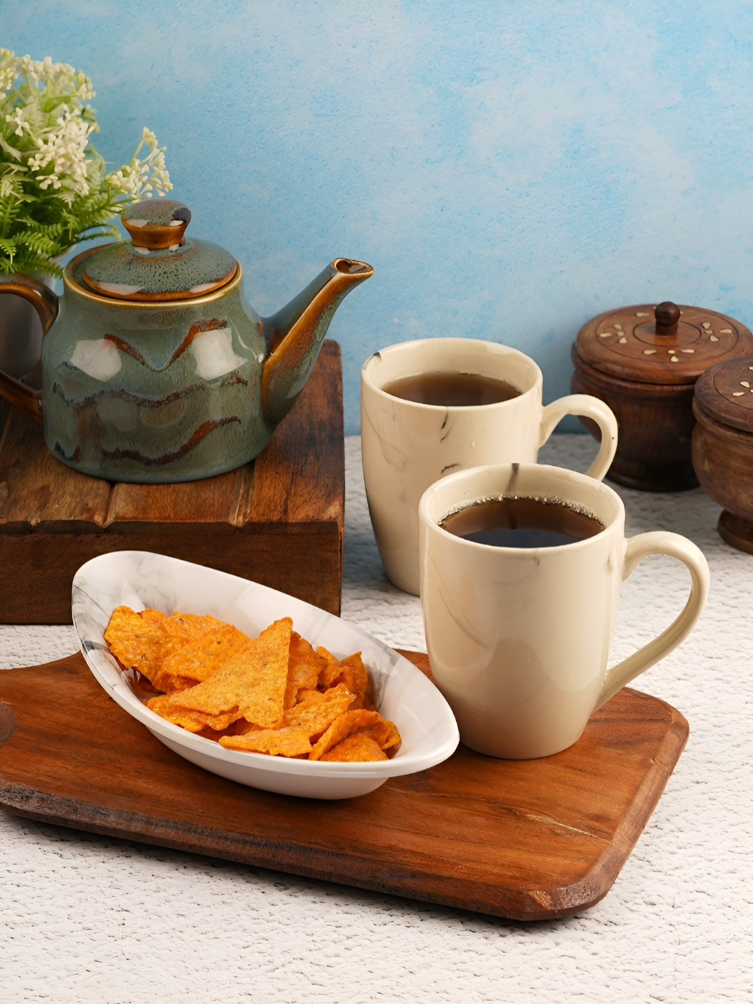 CDI White Ceramic Handmade 2 Piece Mug with Tray-350ml