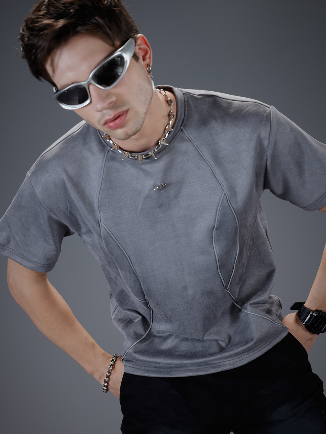 SOKO STREET Relaxed Fit Piping Detail Casual T-shirt