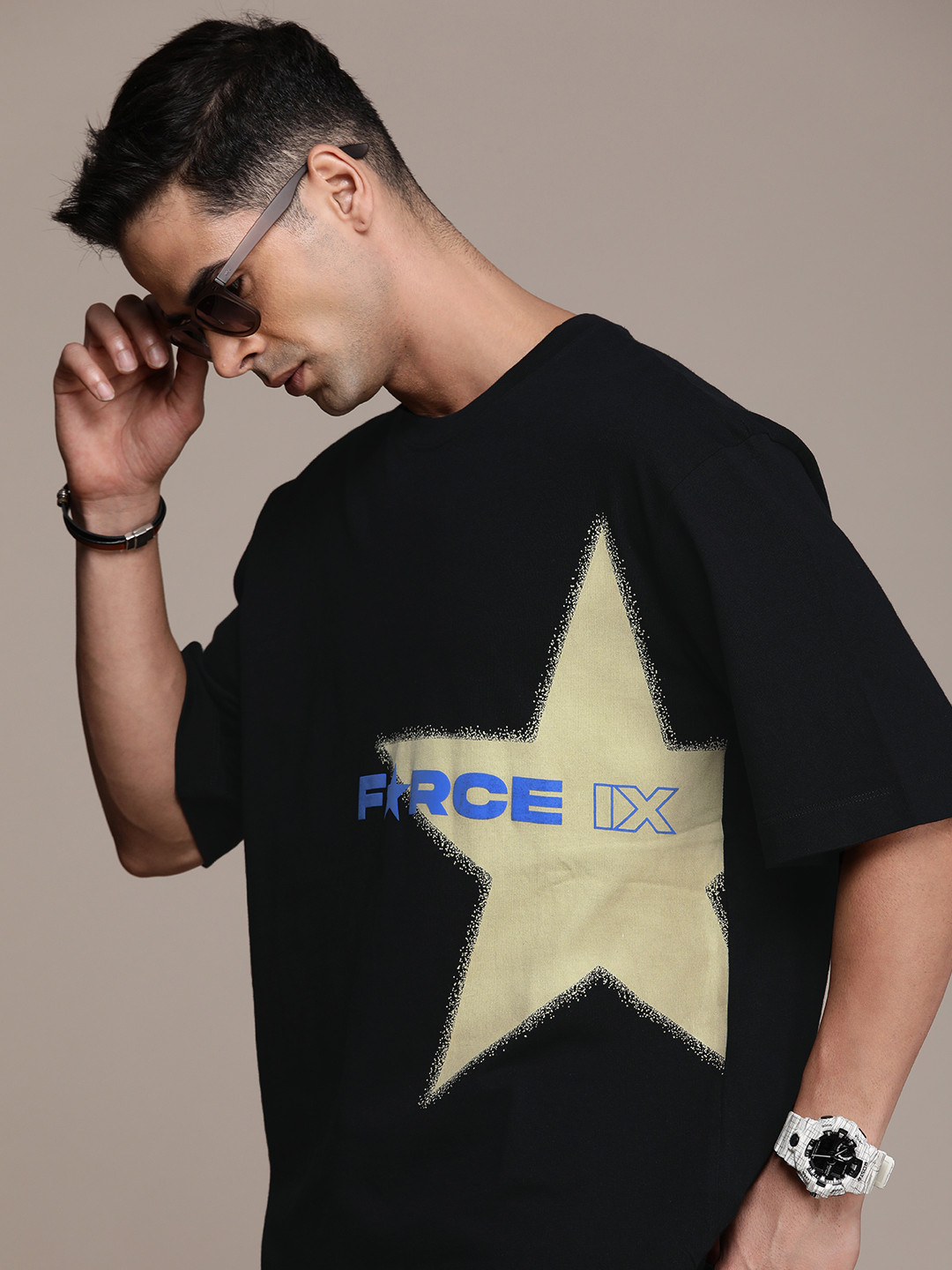 FORCE IX Brand Logo Printed Pure Cotton Oversized T-shirt