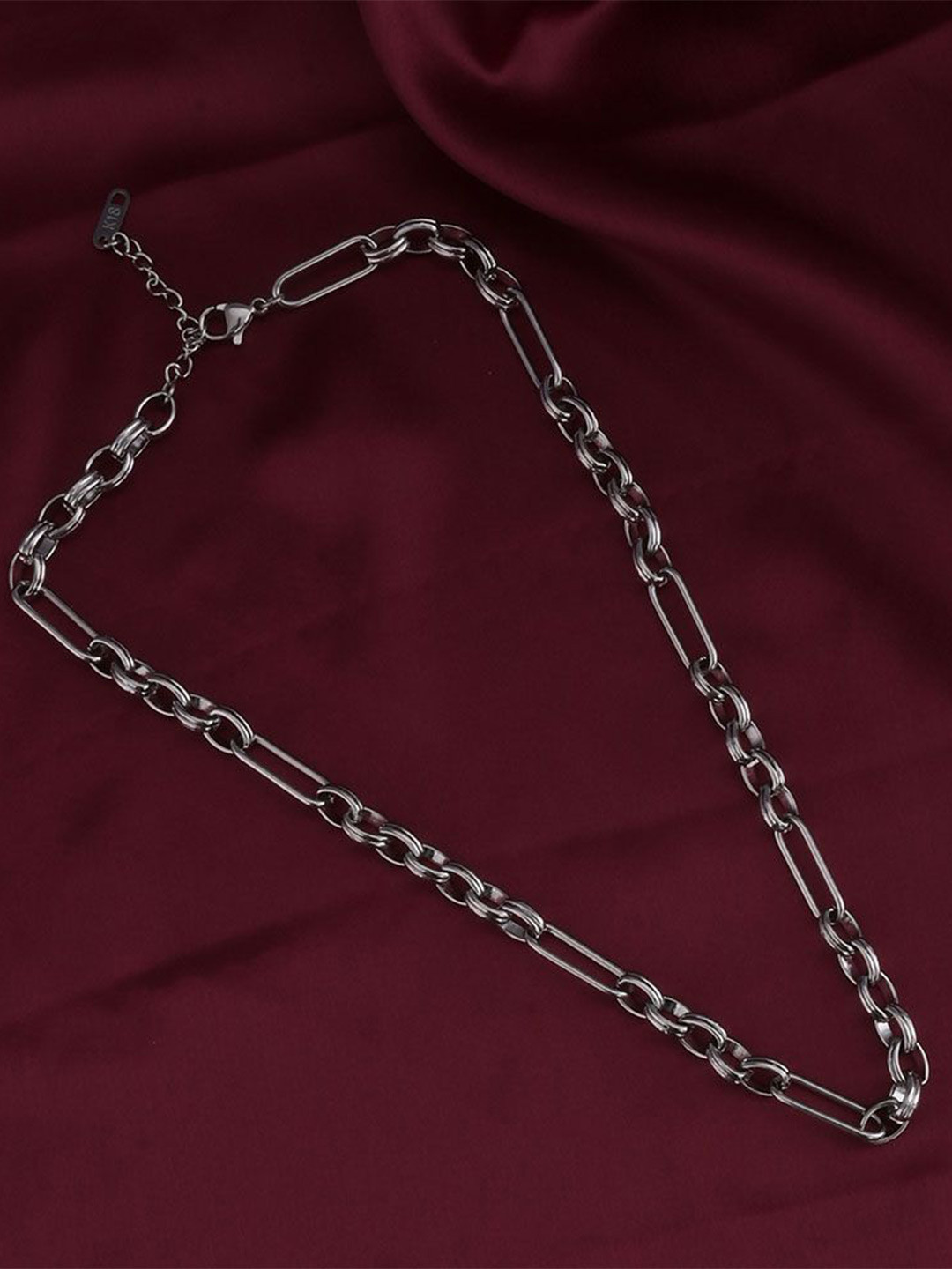 PALMONAS Silver-Plated Stainless Steel Figaro Chain