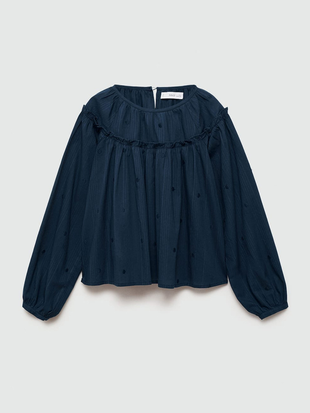 Mango Kids Girls Embroidered Indigo Cotton Top