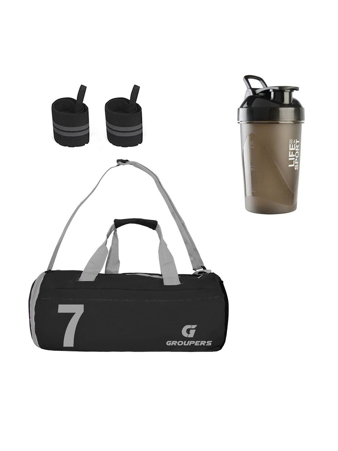 GROUPERS Printed Medium Foldable Gym Duffel Bag Bag With Shaker Bottle & Wrist Band