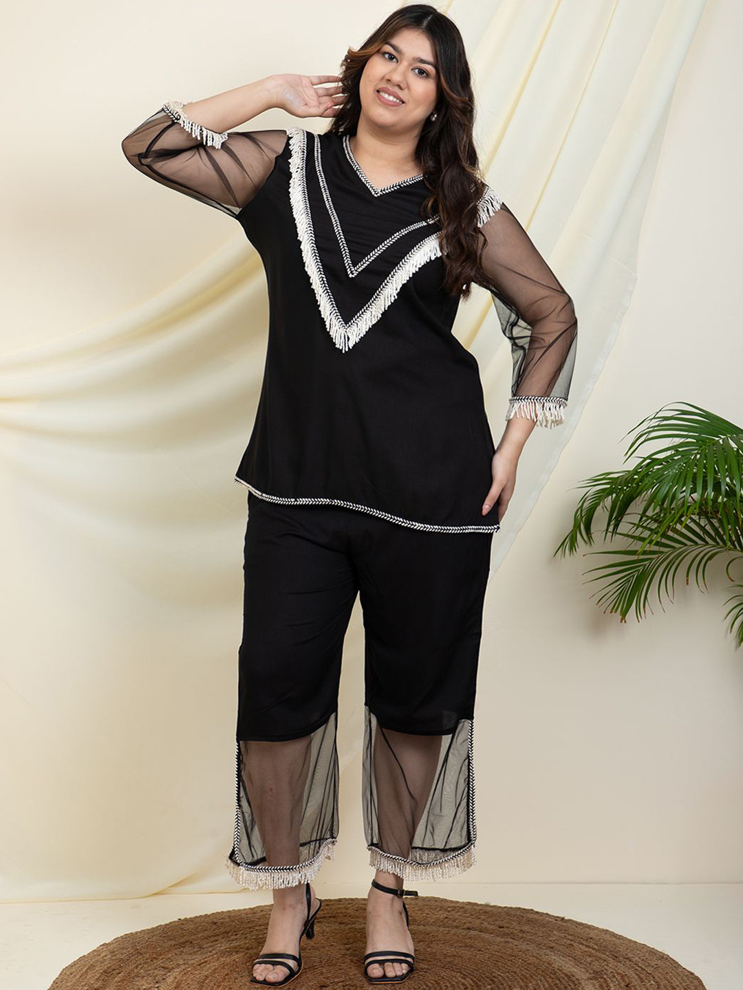 Vibes by Deebaco  Plus Size Embellished Kurti With Palazzos
