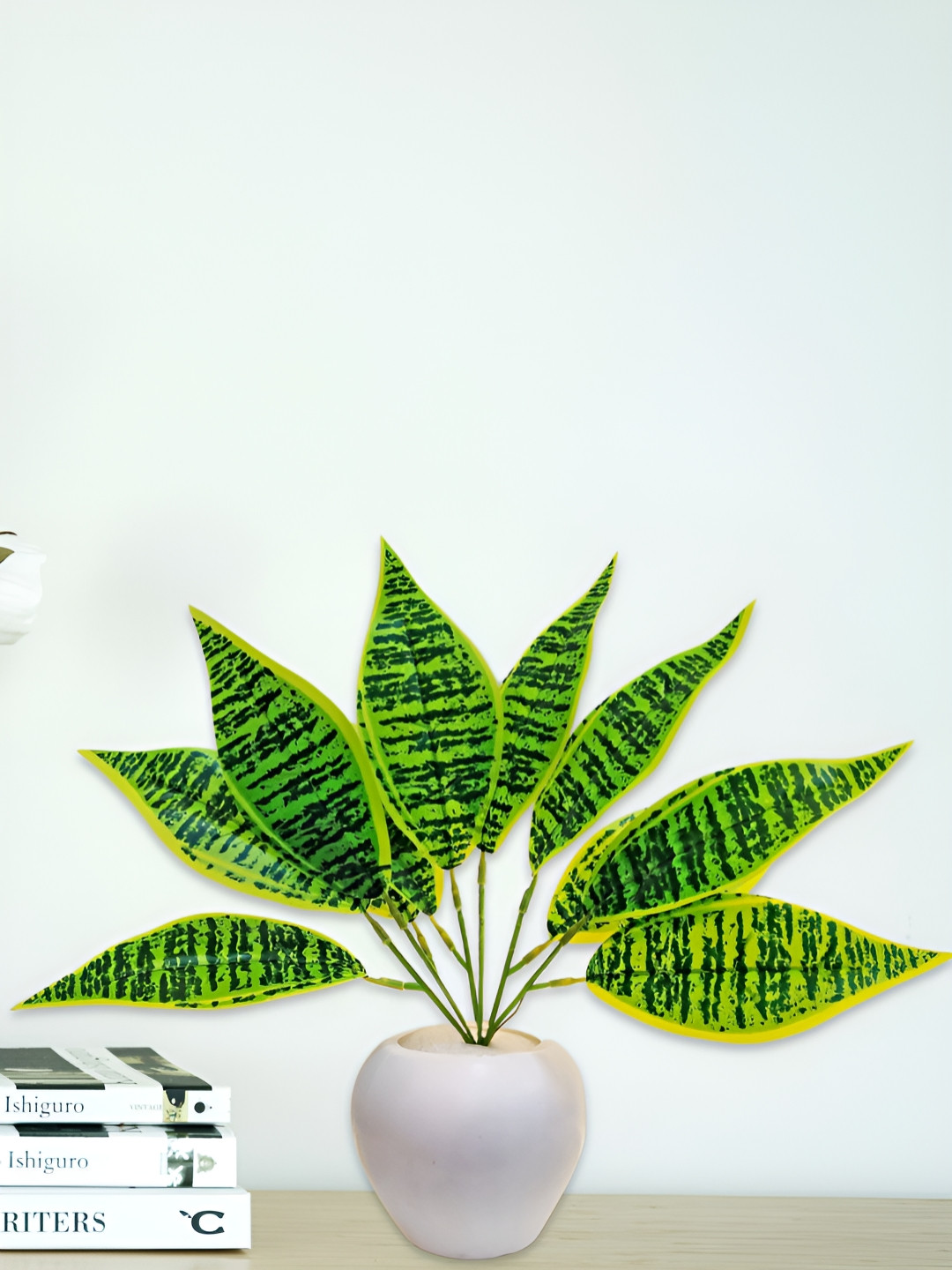 ARTSY White & Green Croton Artificial Plant With Pot