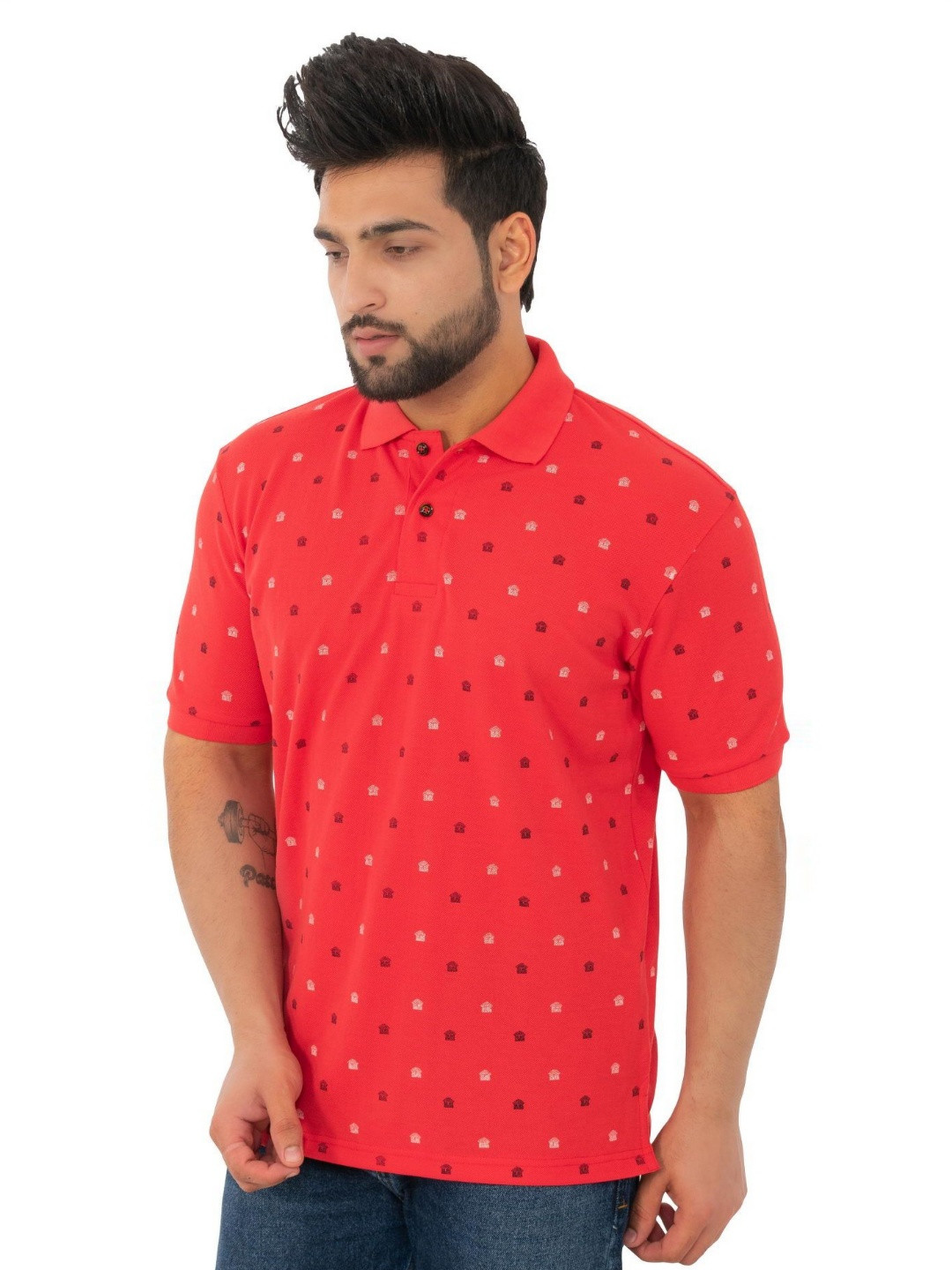 WILD COPS Men Polka Dot Printed Polo Collar T-shirt