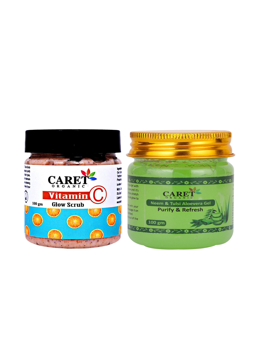 CARET ORGANIC Set Of 2 Tulsi Aloevera Gel- 100g & Vitamin C Glow Scrub- 100g