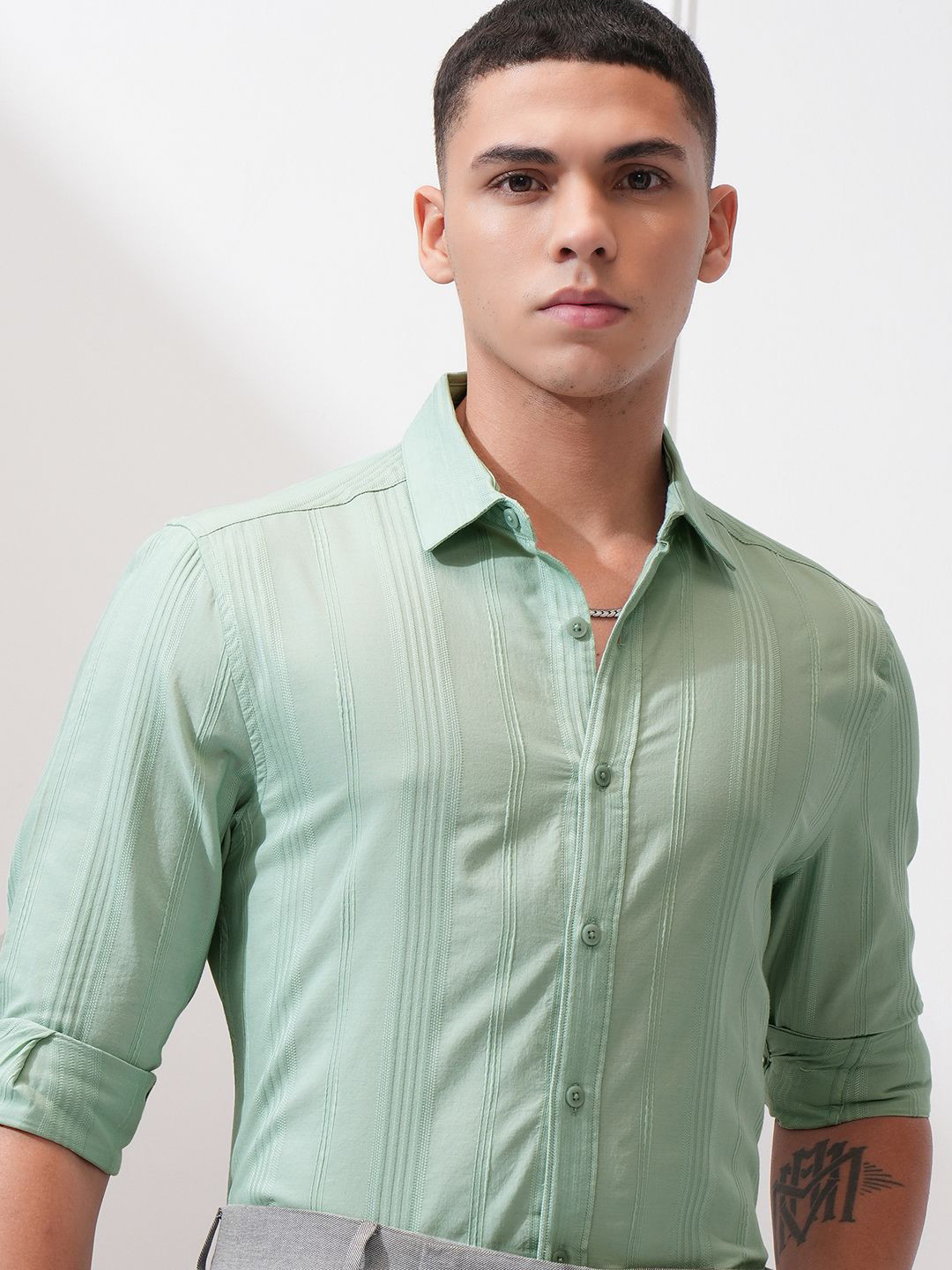 Ketch Men Dobby Verticle Striped Shirt