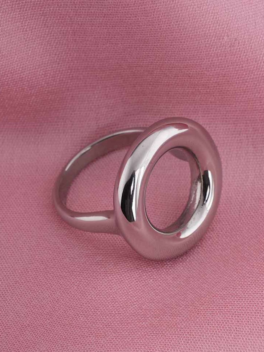 PALMONAS Silver Plated Stainless Steel Modern Linked Finger Ring