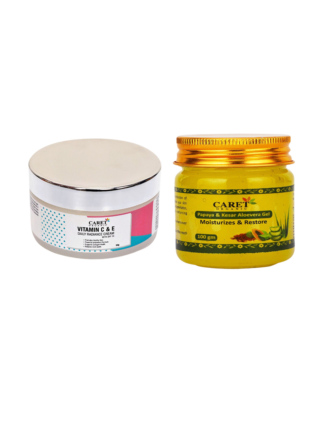 CARET ORGANIC Vitamin C Radiance Cream-50ml & Papaya Kesar Gel Combo-100g