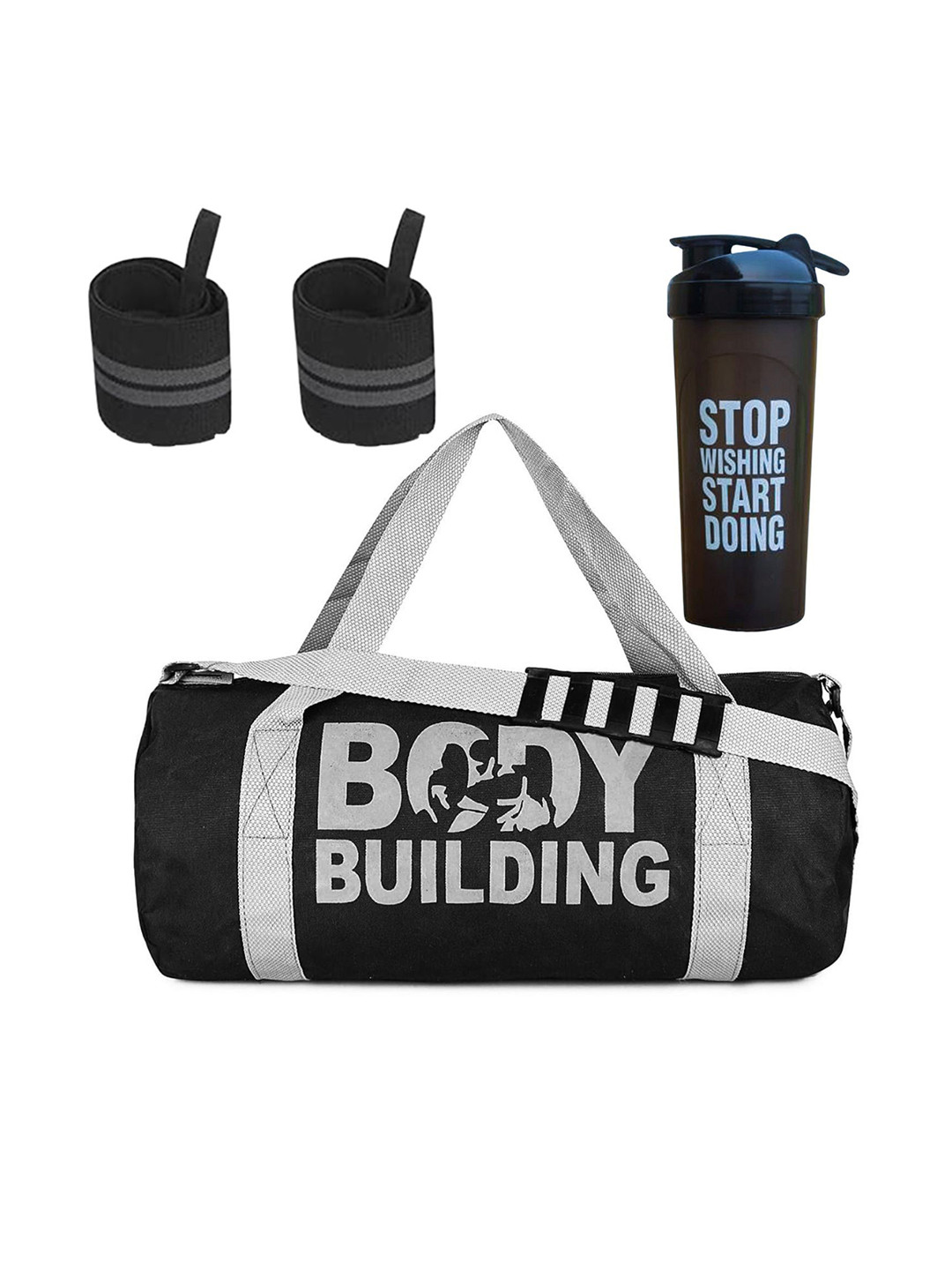 GROUPERSPrinted Small Foldable Gym Duffel Bag with Shaker Bottle & Wrist Band