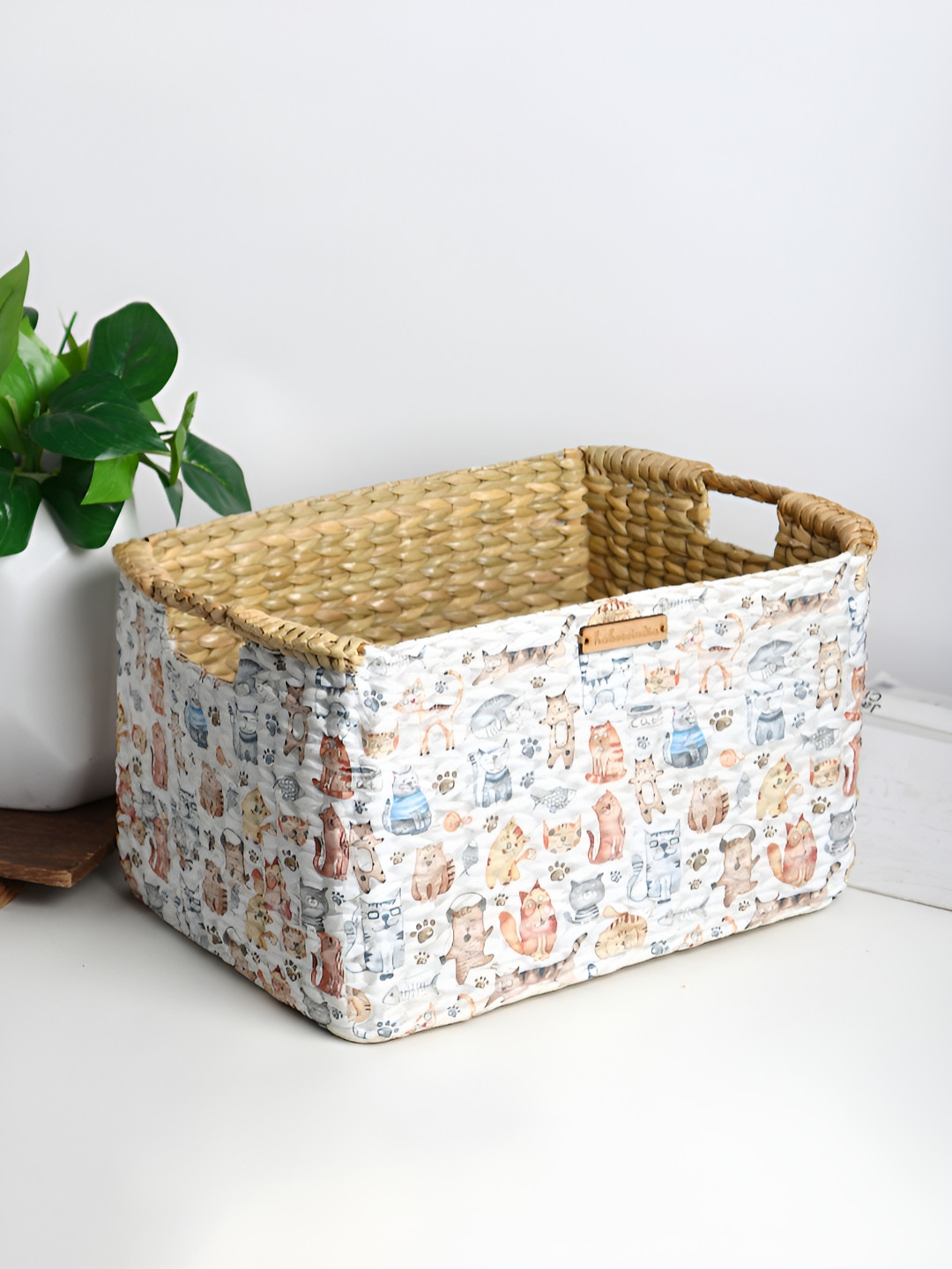 HABERE INDIA White Self Design Reusable Seagrass Multi-Utility Basket With Handles