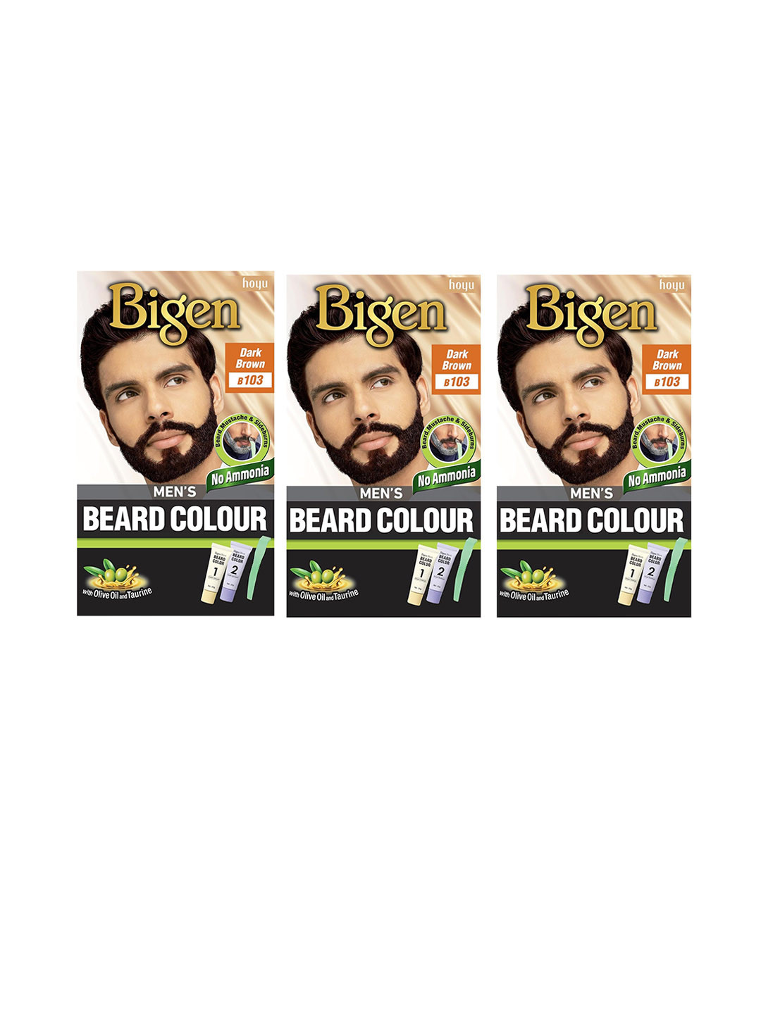 Bigen Set Of 3 Beard Colour- Black Brown B 103- 40g Each