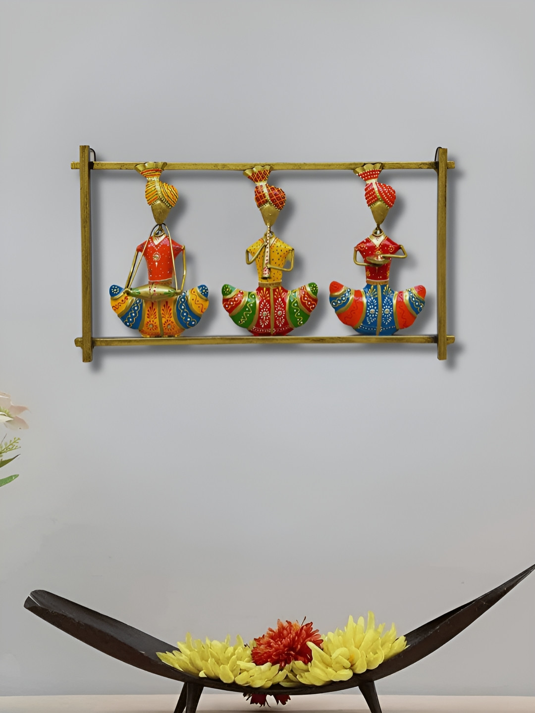 ANSHIKA INTERNATIONAL 3 Rajasthani Musician Art Metal Glossy Hall Wall Hangings-10In