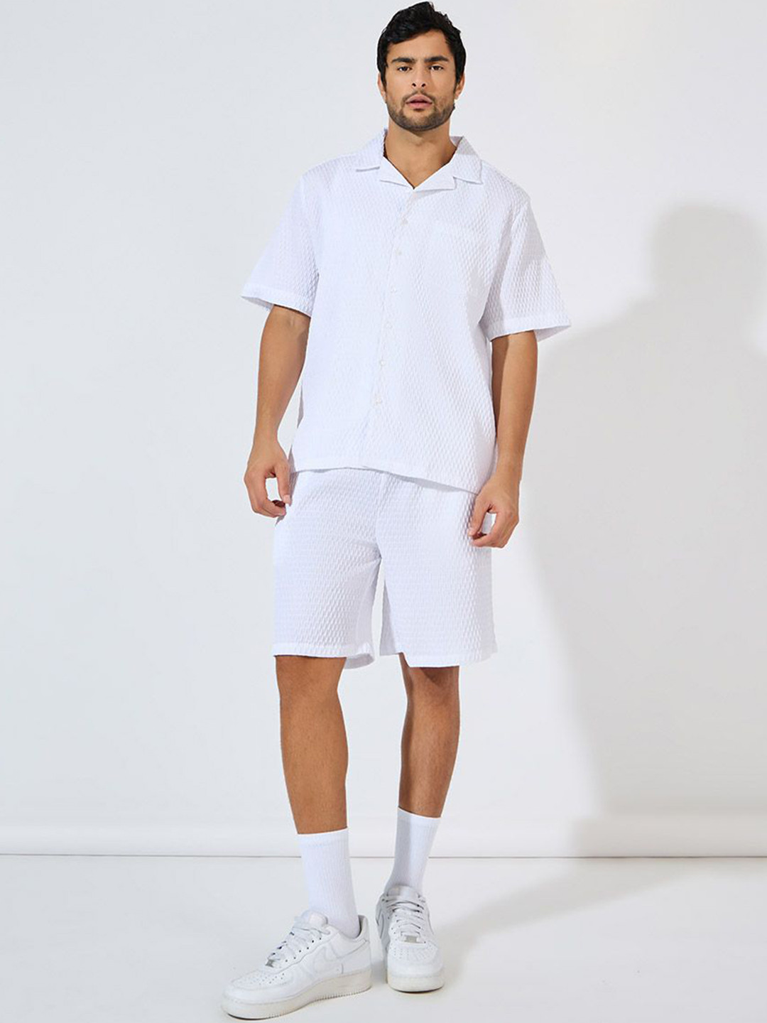 Styli Men Relaxed Textured Woven Shirt and Short Co-Ords